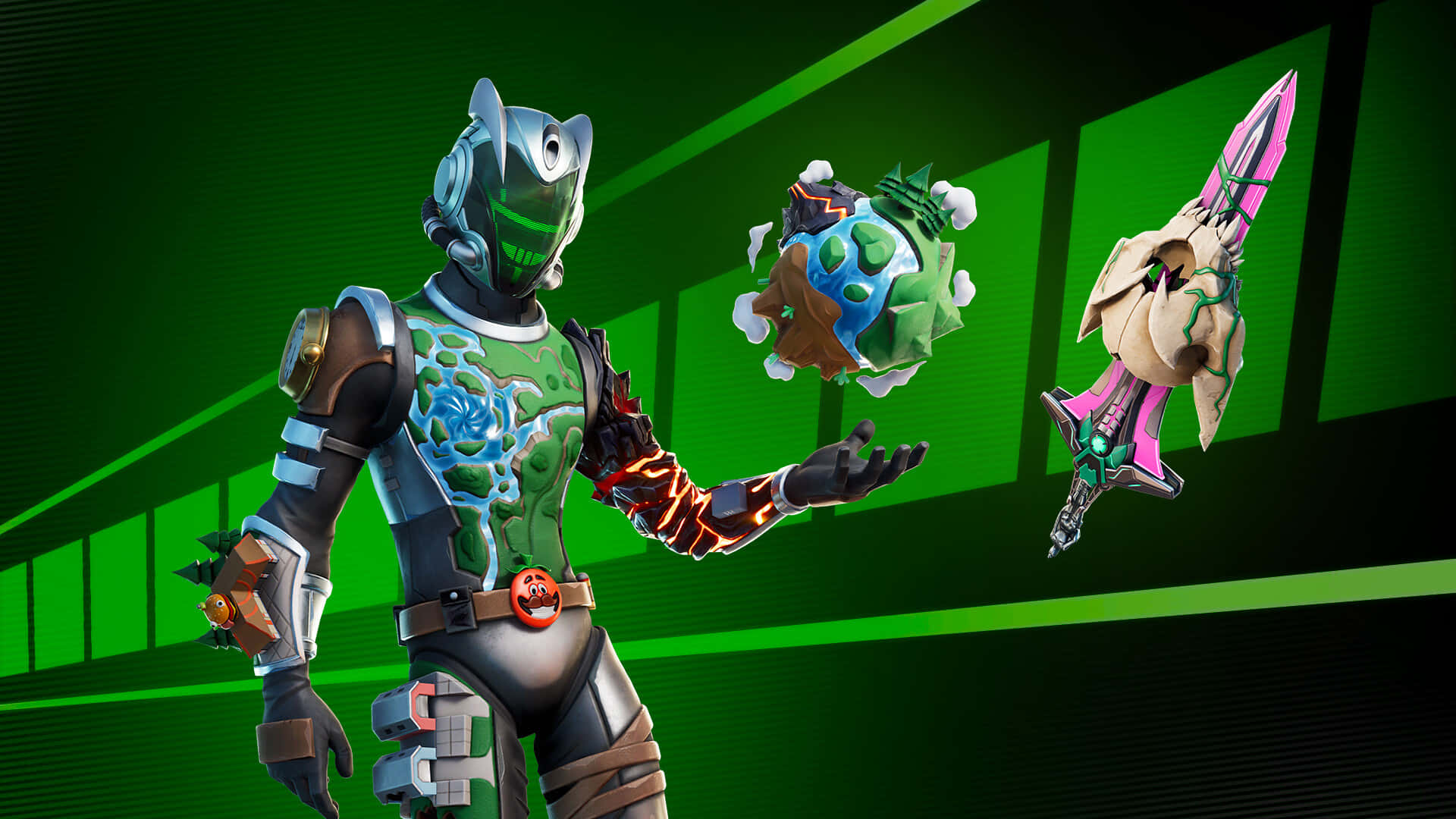 Fortnite, Manic Skin, green armor, Full HD Desktop Wallpaper