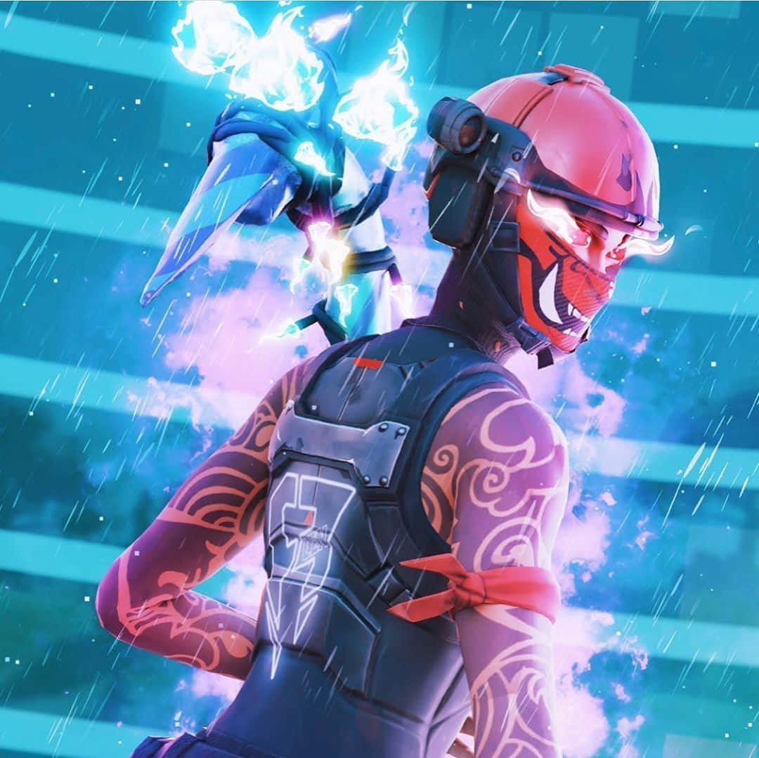 Fortnite, Manic Skin, glowing blue energy weapon, SD Desktop Wallpaper