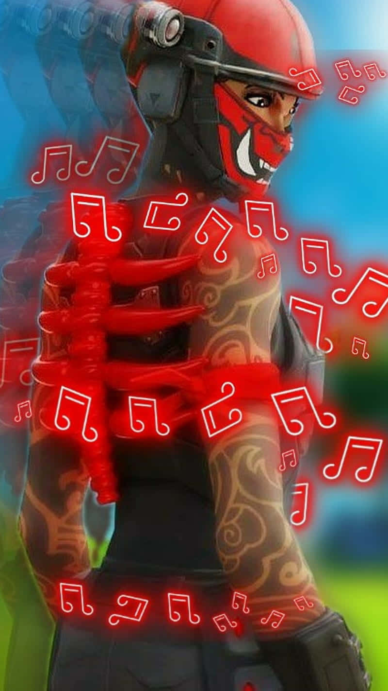 Fortnite Manic Skin, red-helmeted warrior, glowing musical notes, HD Phone Wallpaper