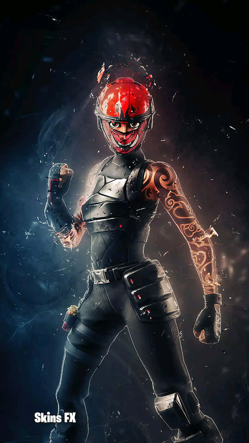 Fortnite Manic Skin, black armor, glowing red tattoos, HD Phone Wallpaper