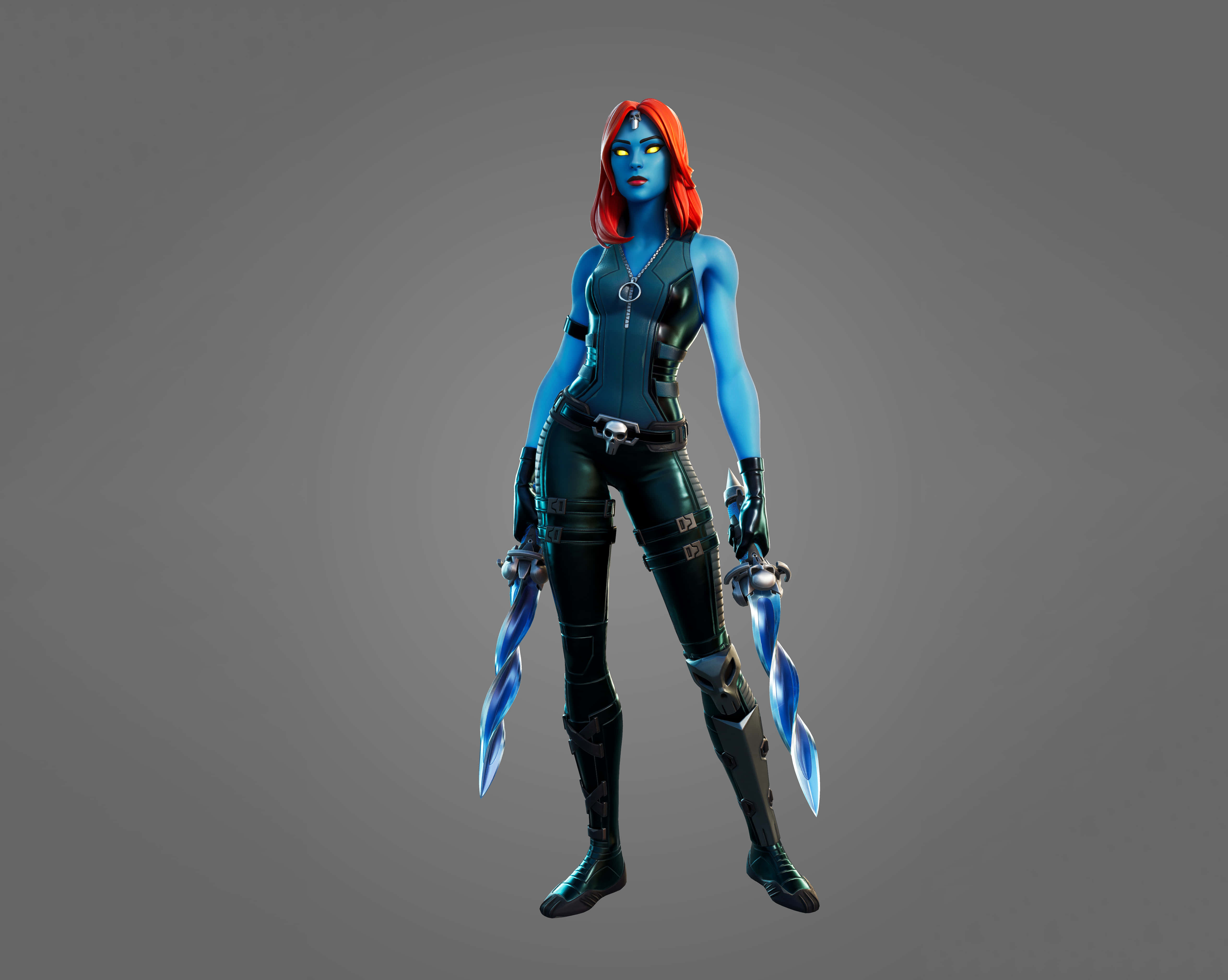 Fortnite Manic Skin, blue-skinned female mutant, red hair, 5K Desktop Wallpaper
