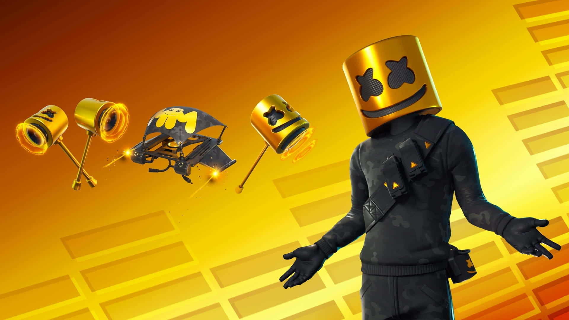 Fortnite, Marshmello, golden Marshmello helmet, Full HD Desktop Wallpaper