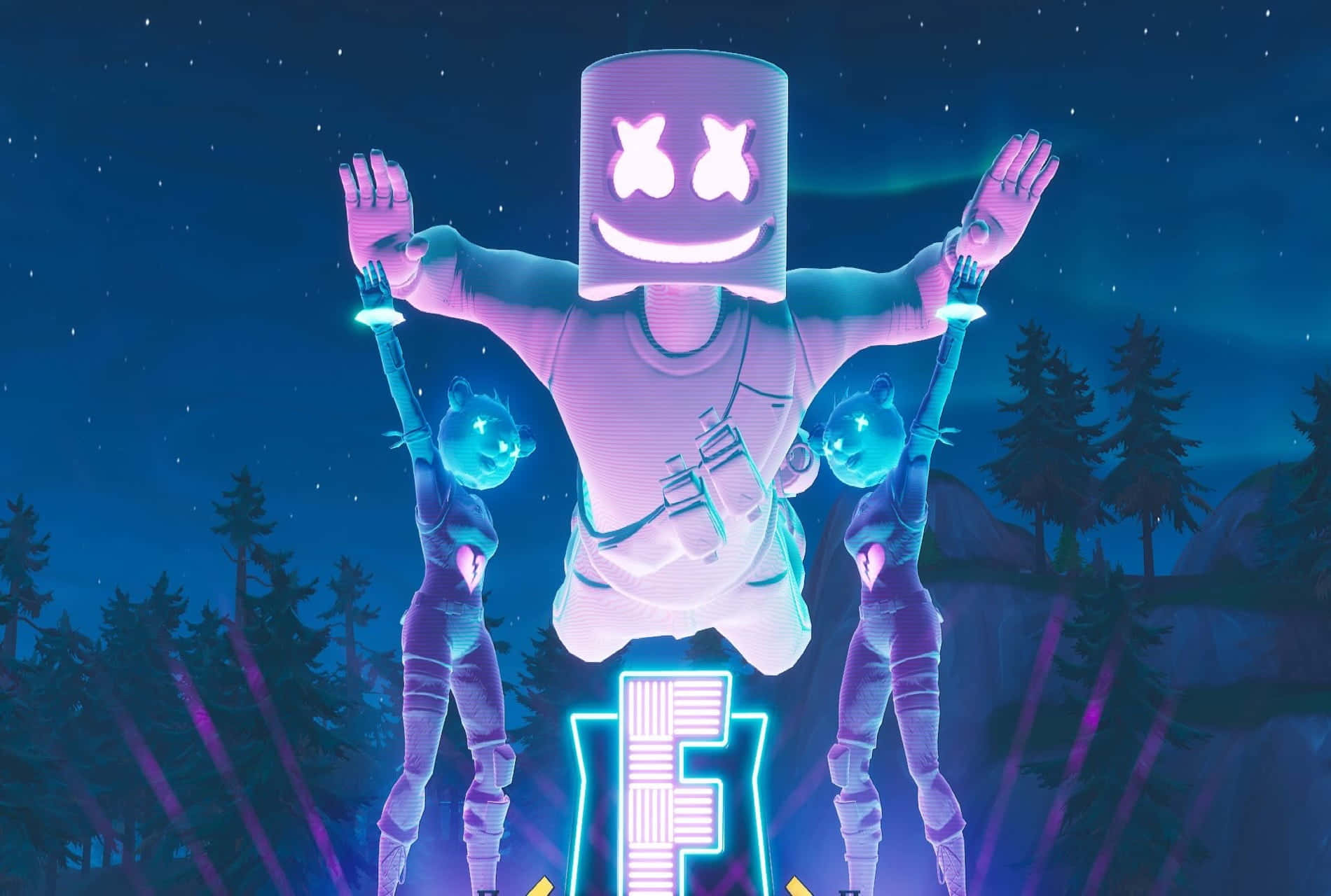 Marshmello, Fortnite, glowing pink, HD Desktop Wallpaper