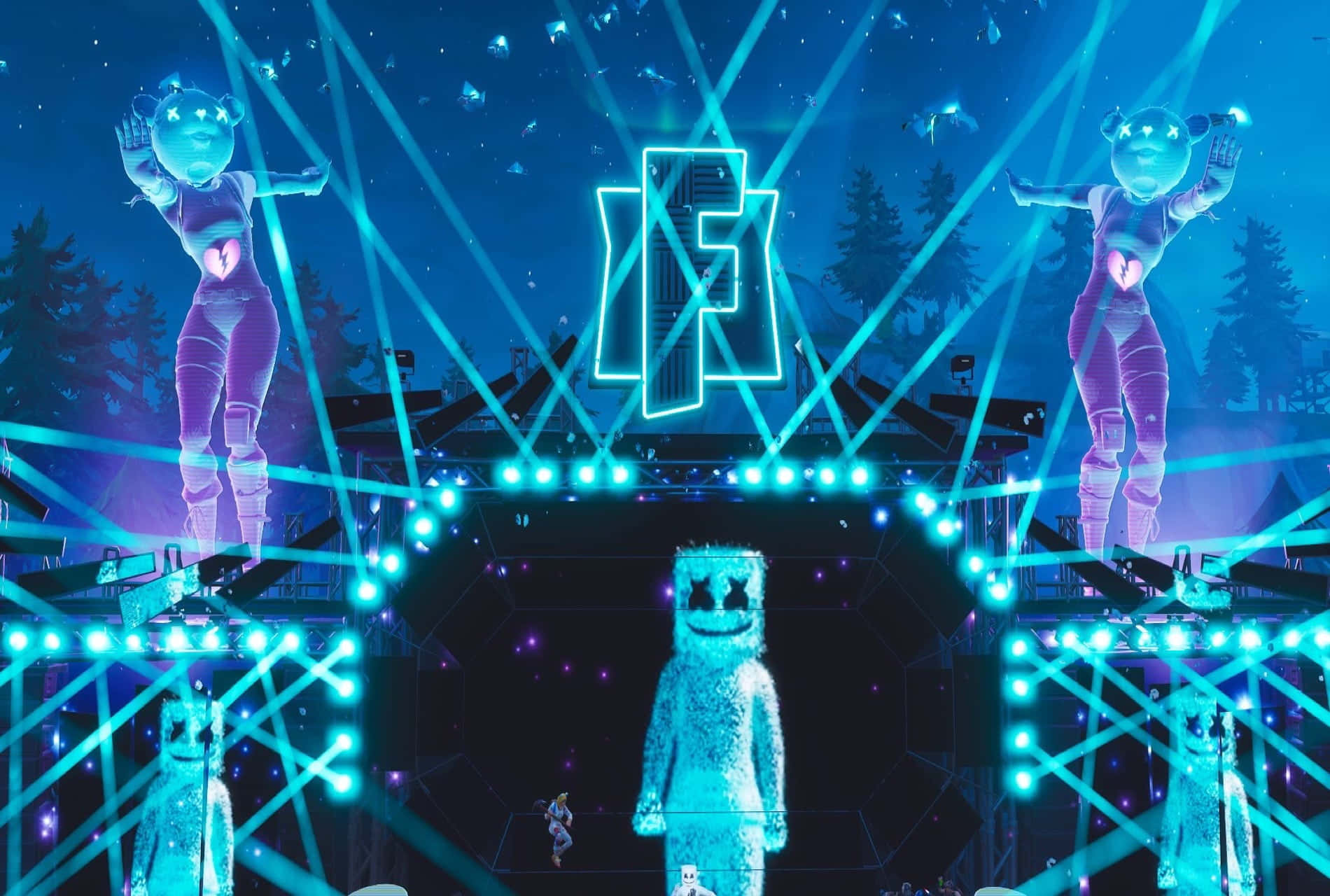 Fortnite Marshmello, electric blue lasers, glowing Marshmello, HD Desktop Wallpaper