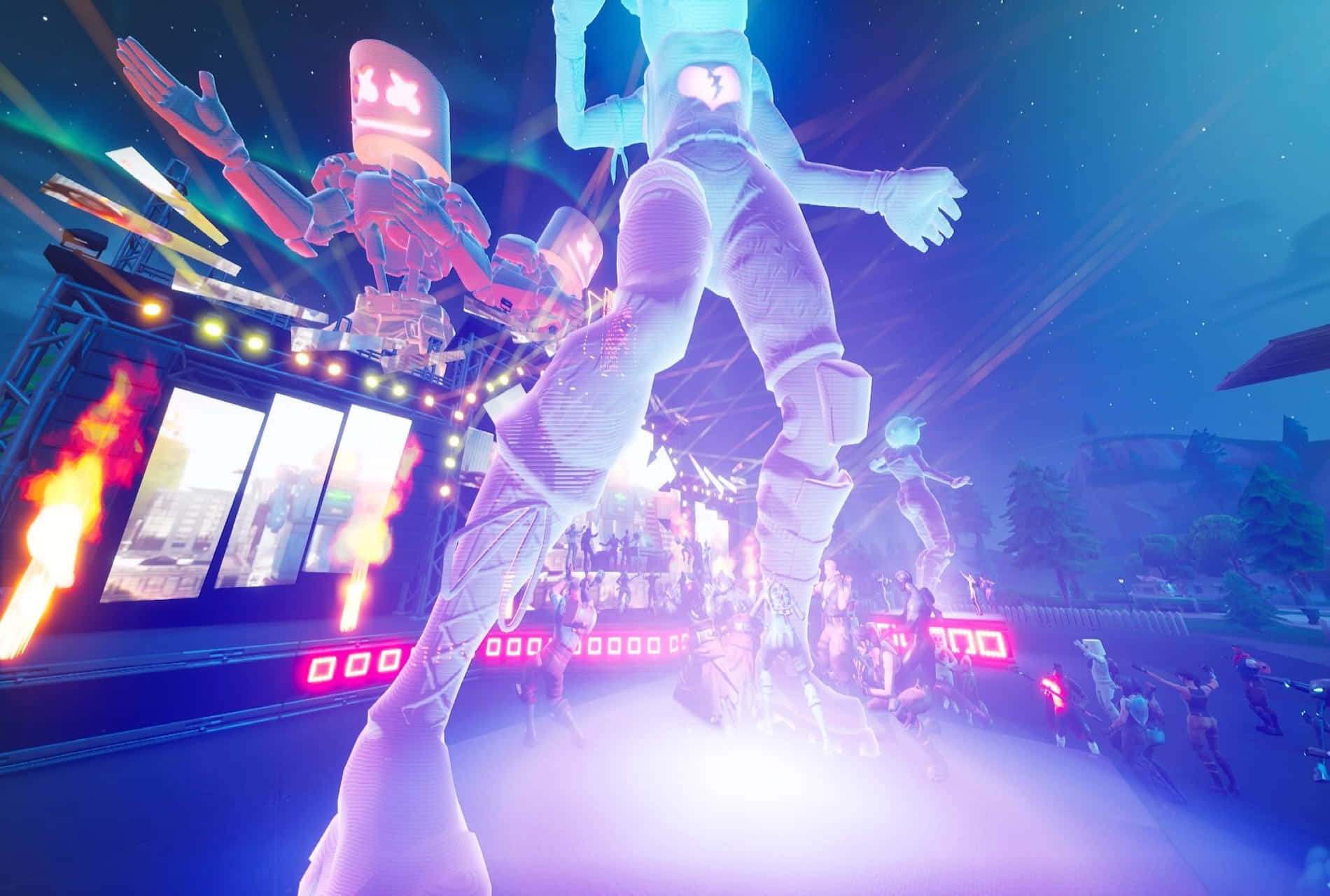 Fortnite Marshmello, neon lights, futuristic rave, HD Desktop Wallpaper
