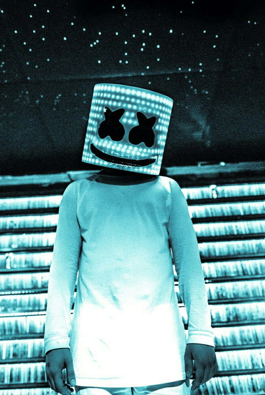Fortnite, Marshmello, glowing LED smiley face helmet, HD Phone Wallpaper