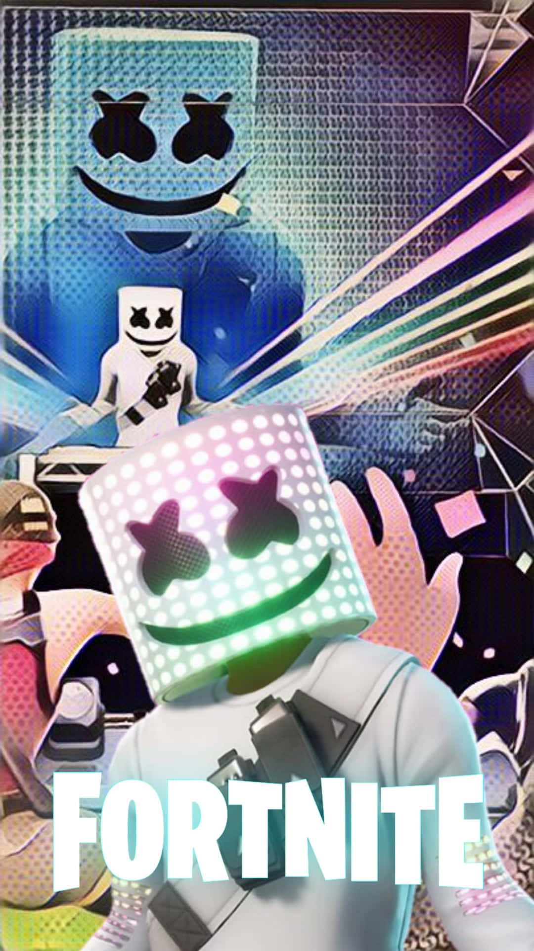 Fortnite, Marshmello, glowing cube head, Full HD Phone Wallpaper