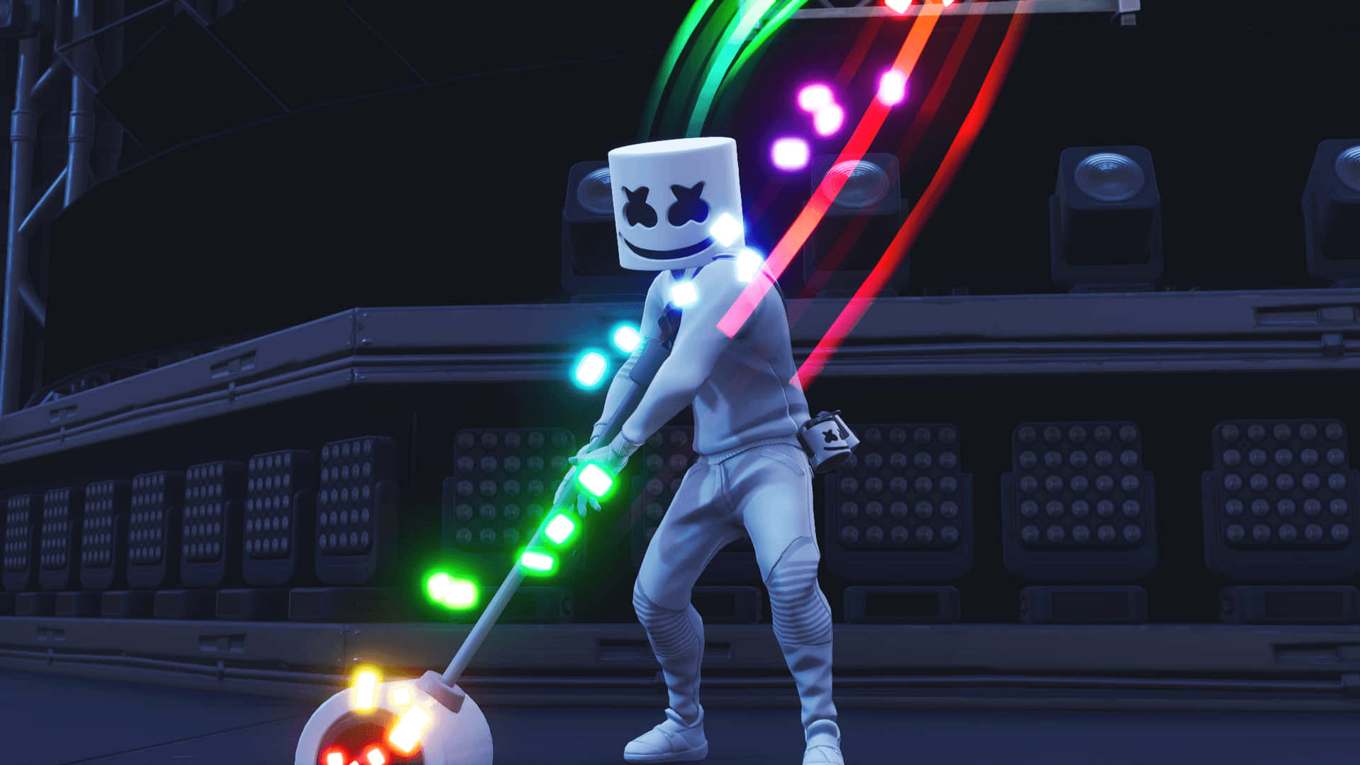 Fortnite Marshmello, Marshmello, neon lights, Full HD Desktop Wallpaper