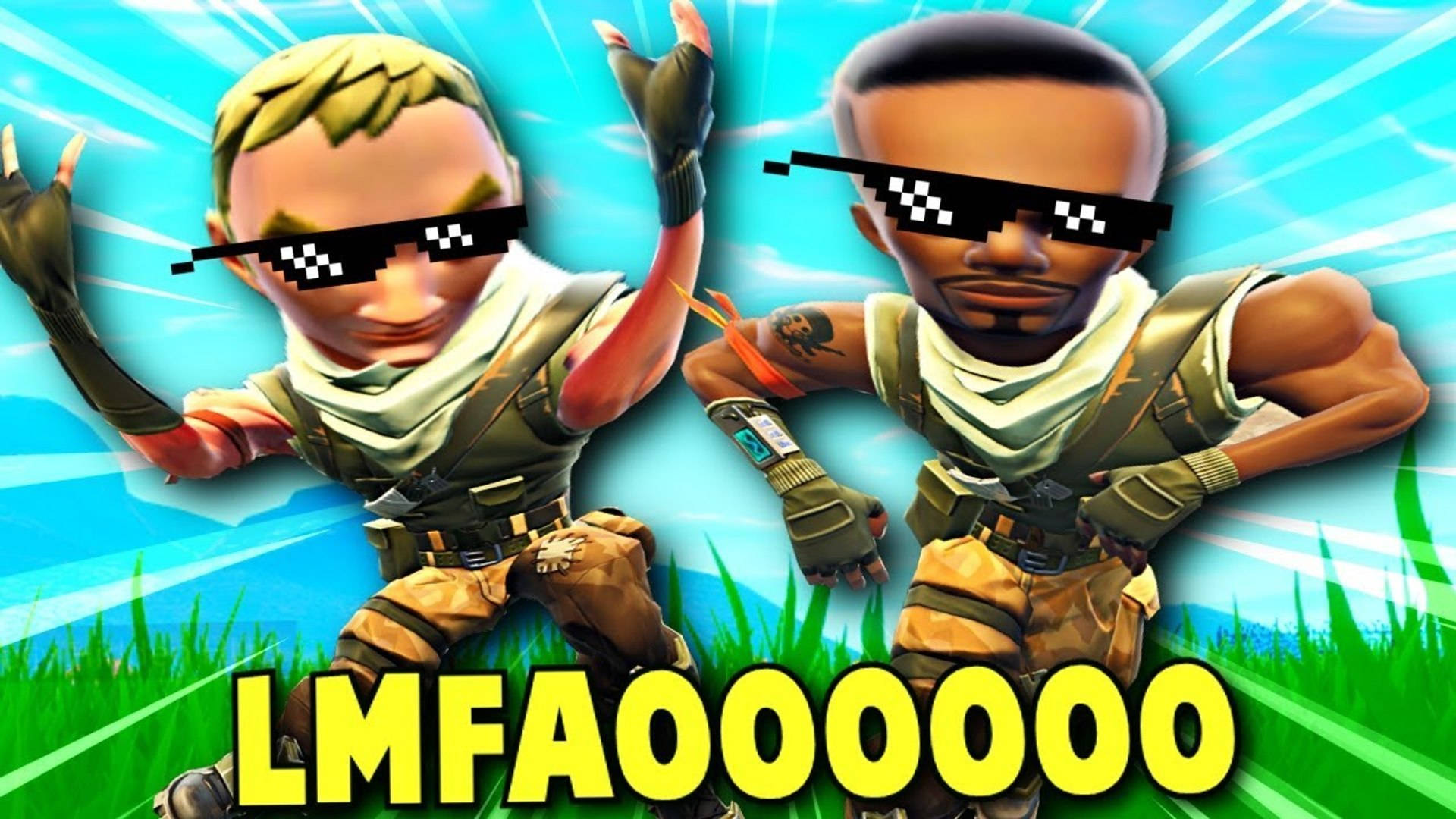 Fortnite, pixelated sunglasses, grass, Full HD Desktop Wallpaper