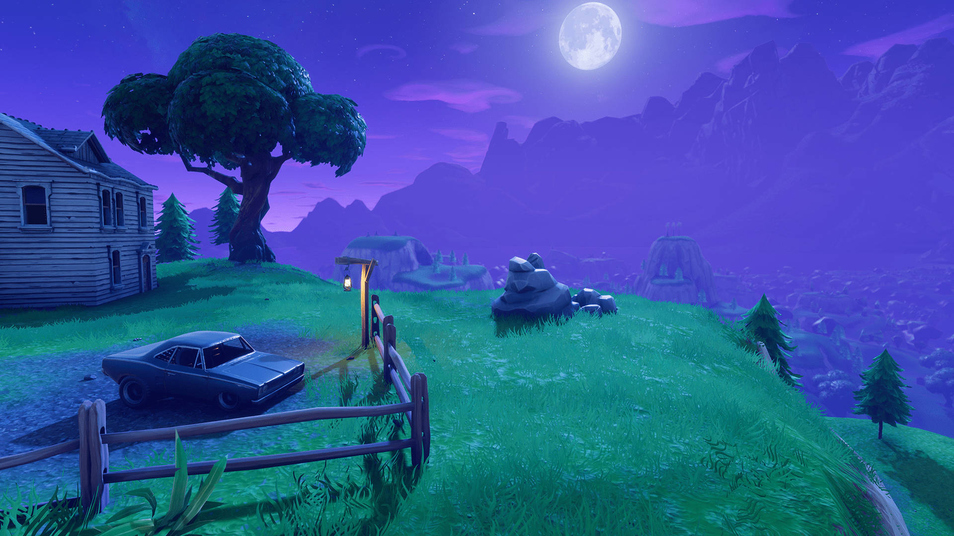 Fortnite, vintage car, wooden fence, Full HD Desktop Wallpaper