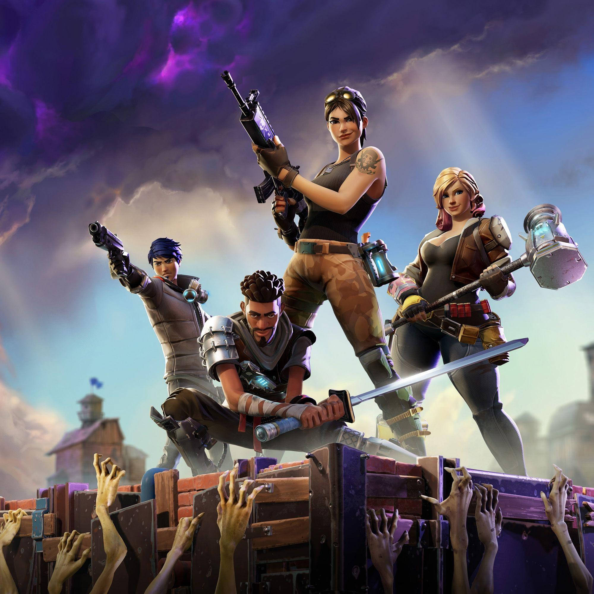 Fortnite, zombies, wooden crate fortress, Full HD Desktop Wallpaper