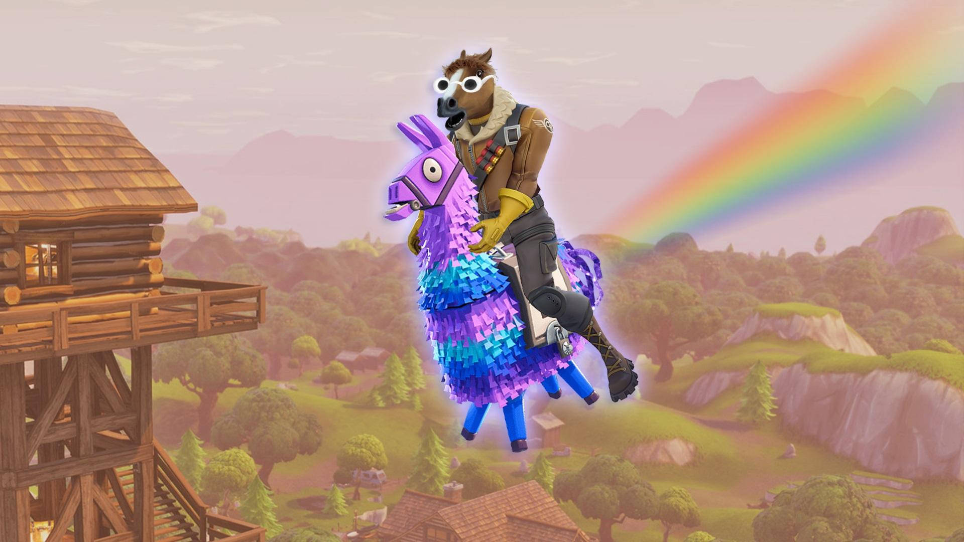 Fortnite, pony, rainbow-colored llama, Full HD Desktop Wallpaper