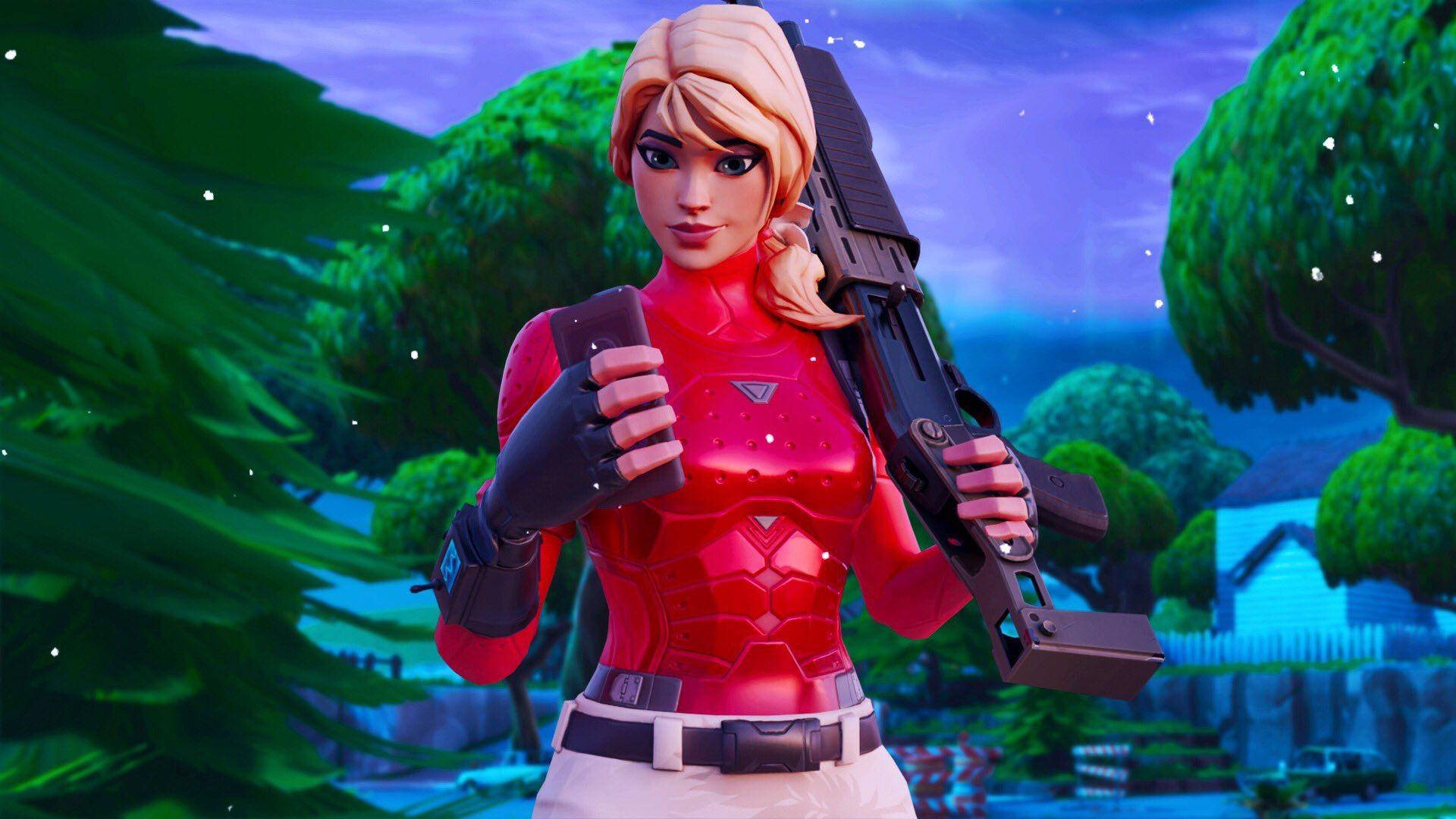 Fortnite, female Fortnite character, red armor, Full HD Desktop Wallpaper