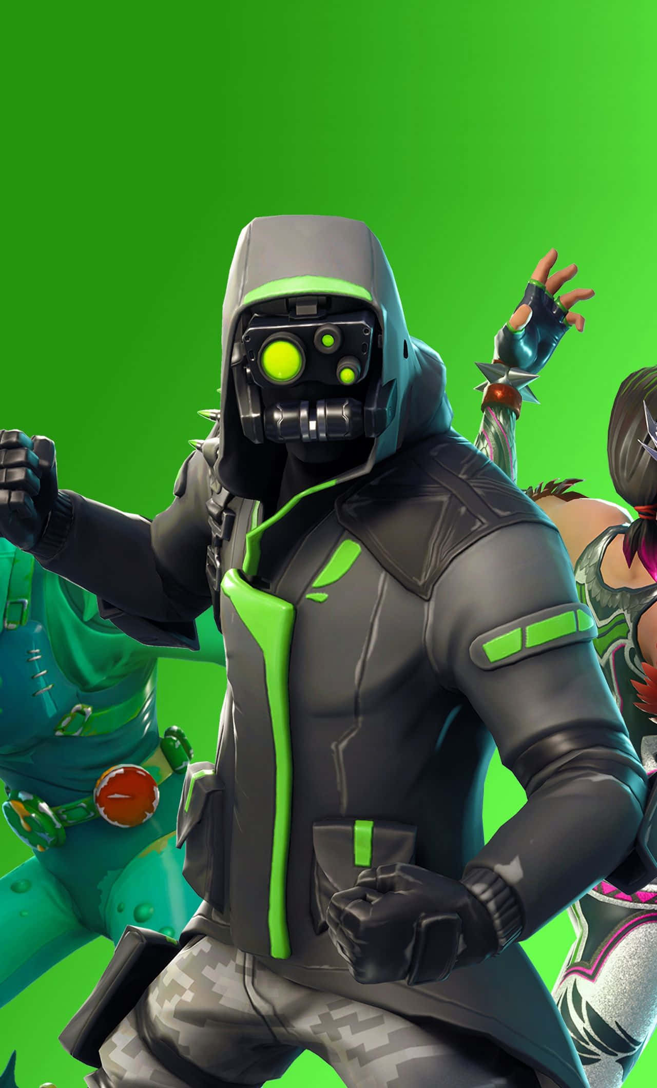 Fortnite, black and neon green hooded outfit, glowing eyes, Full HD Phone Wallpaper