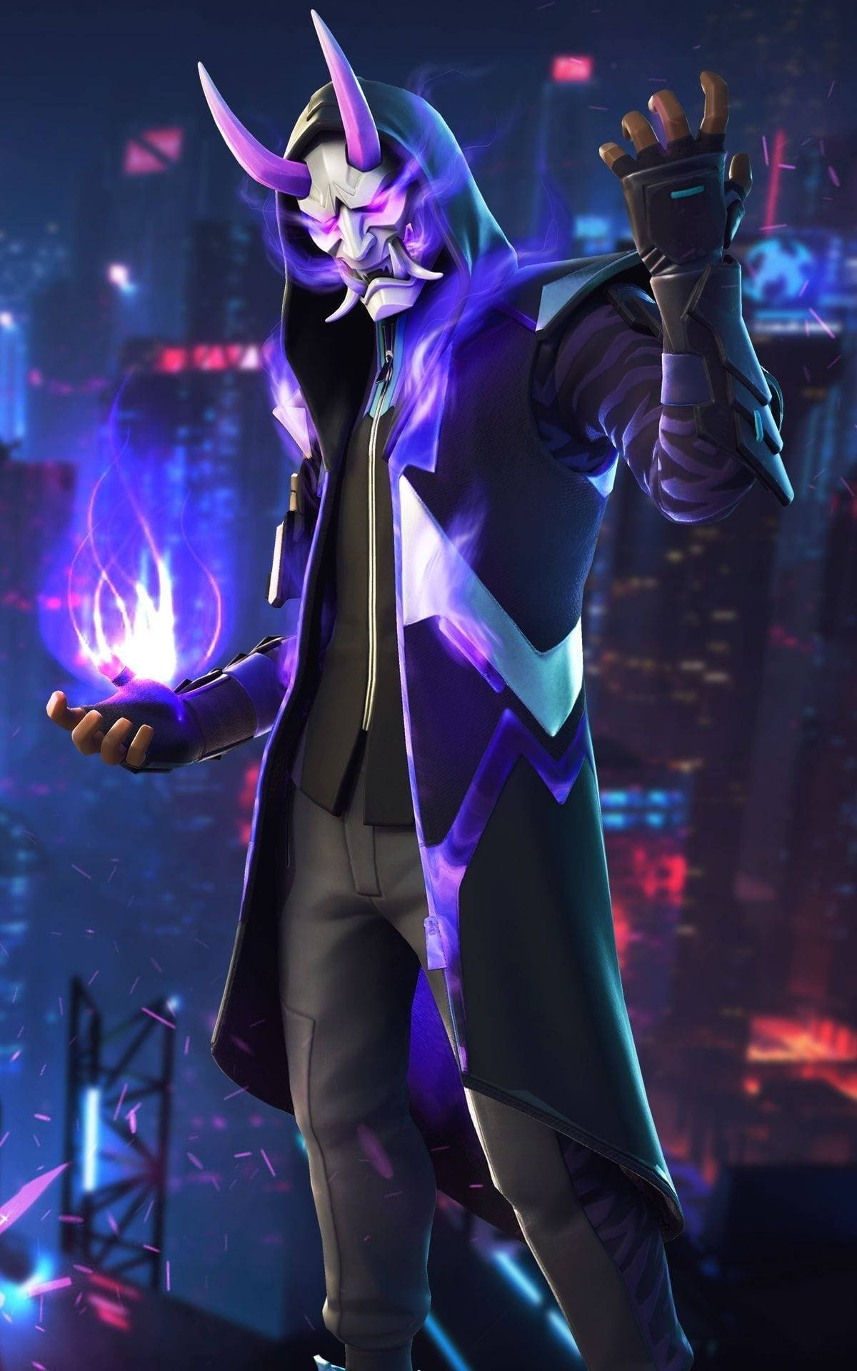 Fortnite PFP, masked fade outfit, purple horns, Full HD Phone Wallpaper