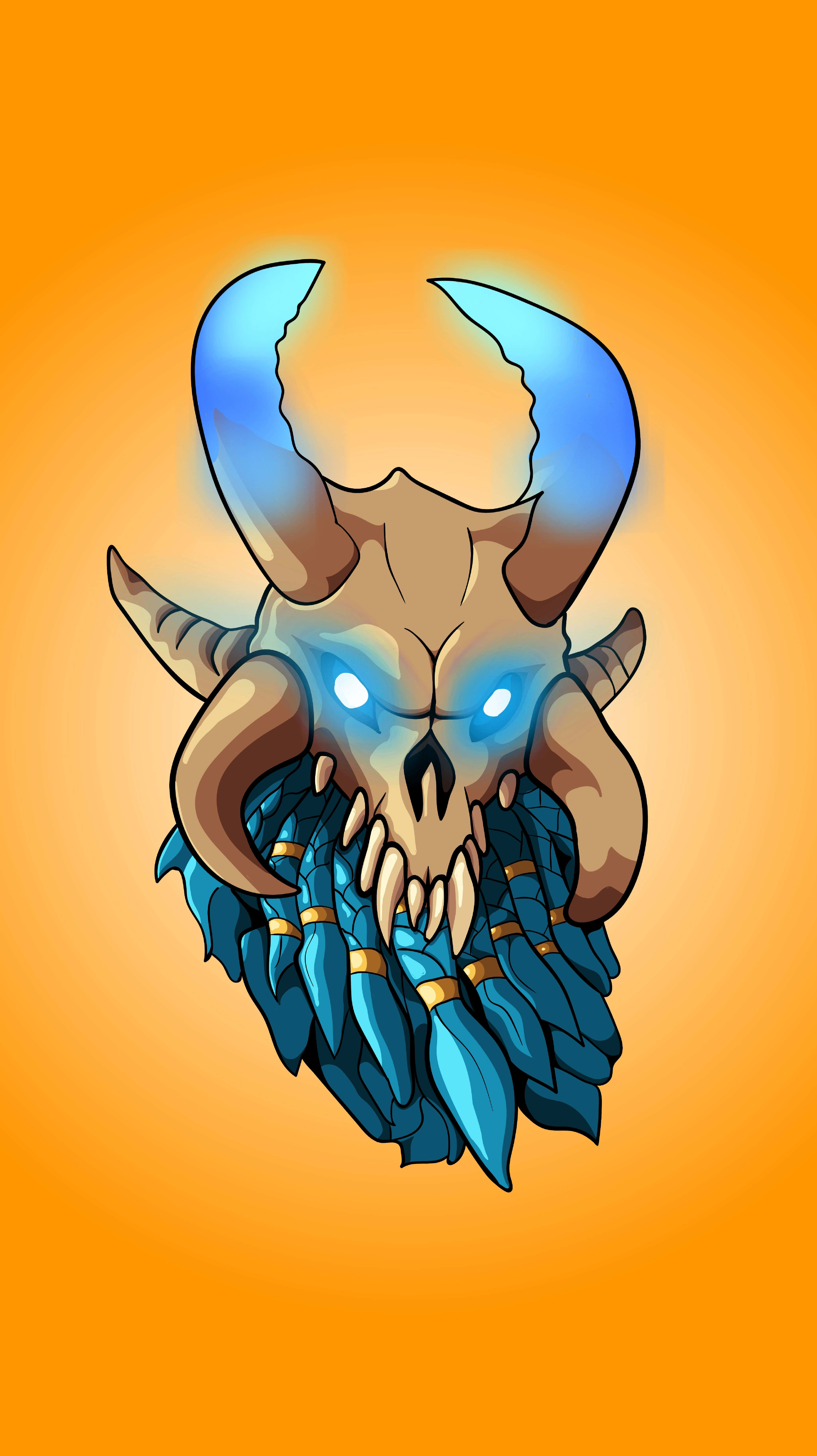 Fortnite Phone, demonic skull, glowing blue eyes, 8K Phone Wallpaper