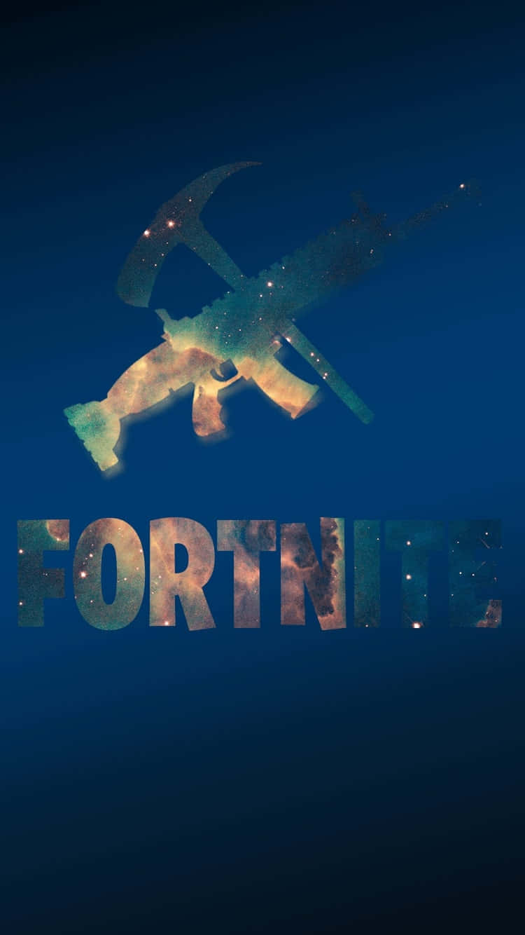 Fortnite, glowing galaxy-filled pickaxe, assault rifle silhouette, HD Phone Wallpaper