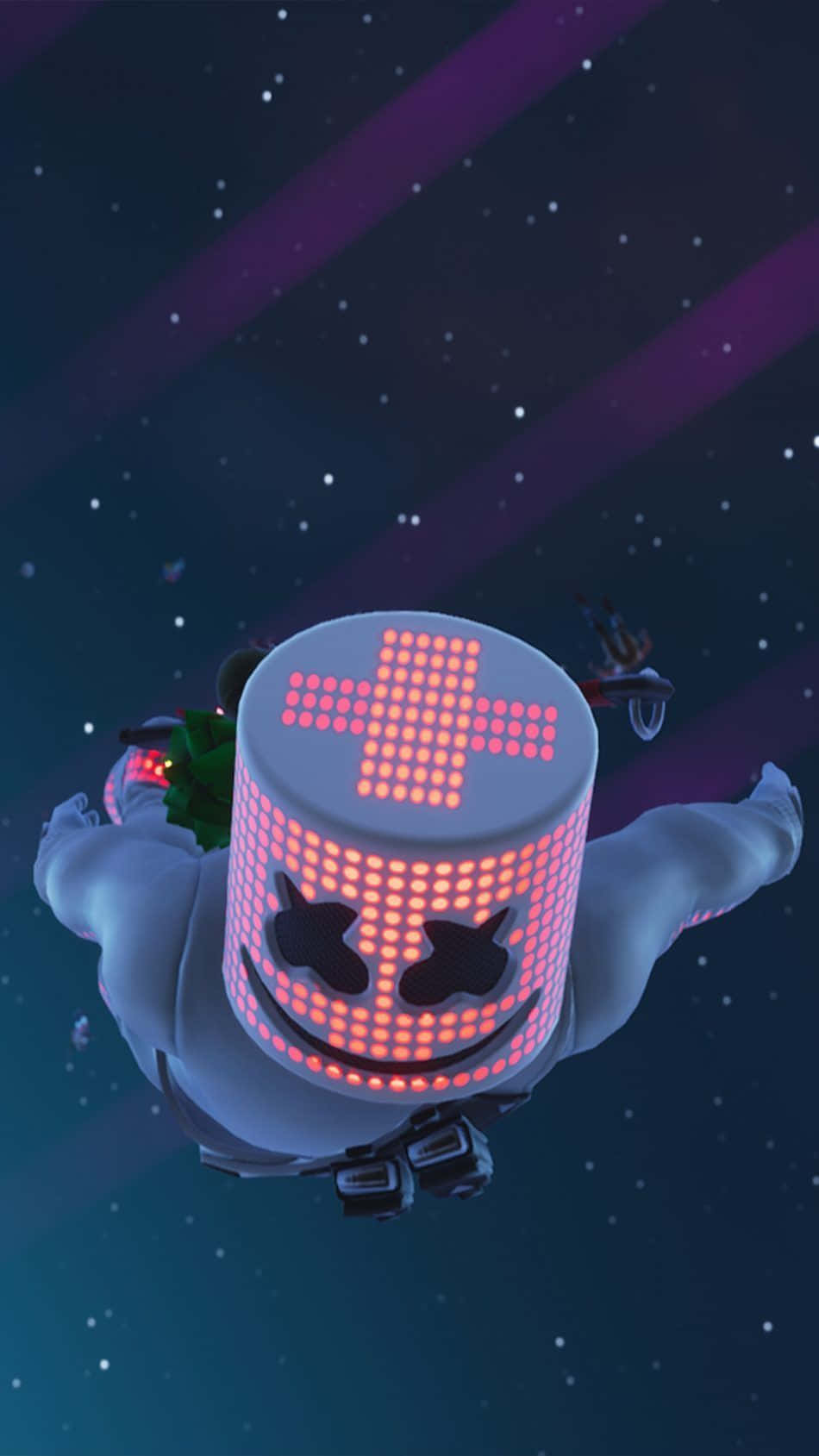 marshmello, glowing pink LED, starred purple and blue night sky, HD Phone Wallpaper