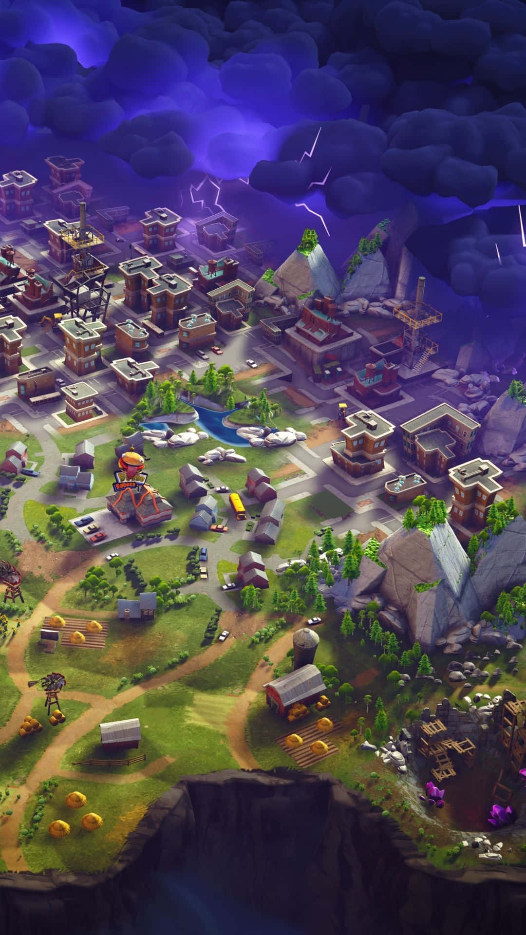 Fortnite Phone, cartoon town, valley, Full HD Phone Wallpaper