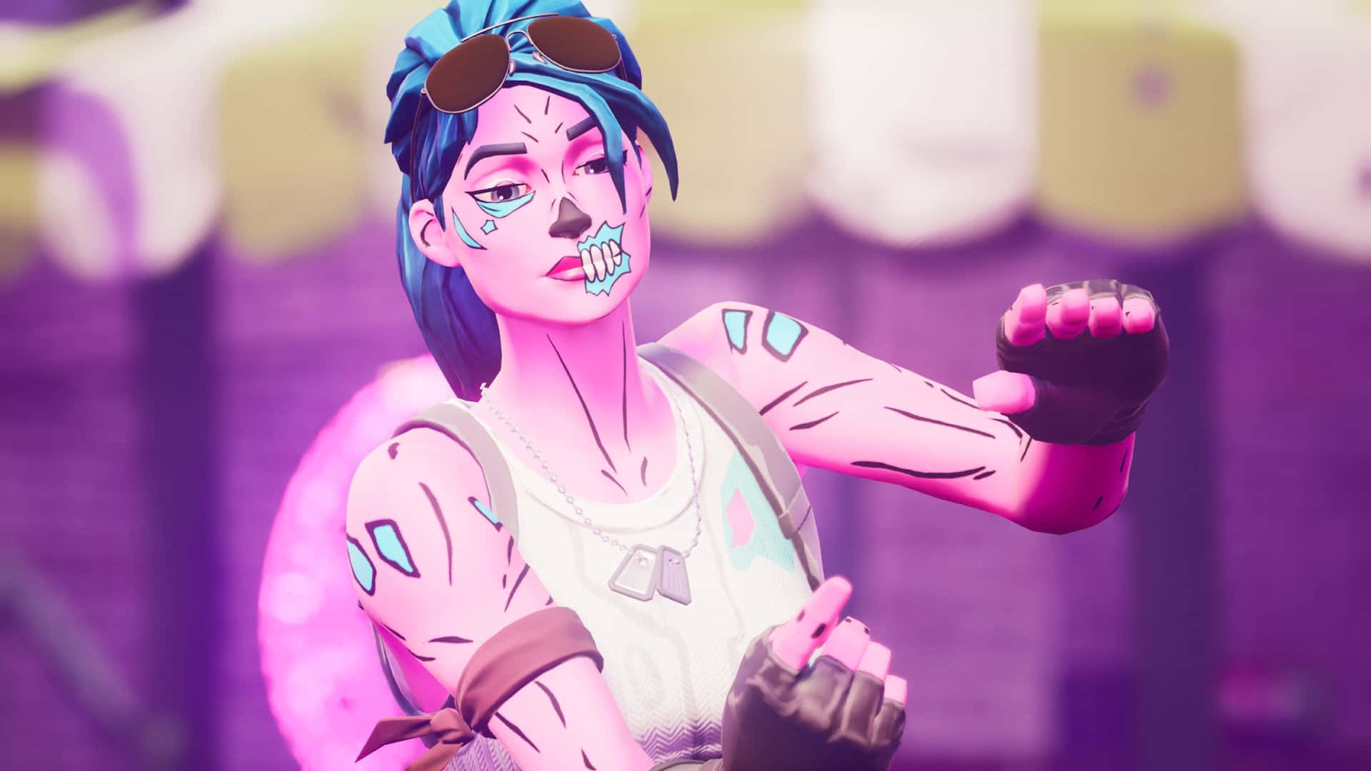 Fortnite Pink Ghoul Trooper, anime character, blue hair, Full HD Desktop Wallpaper