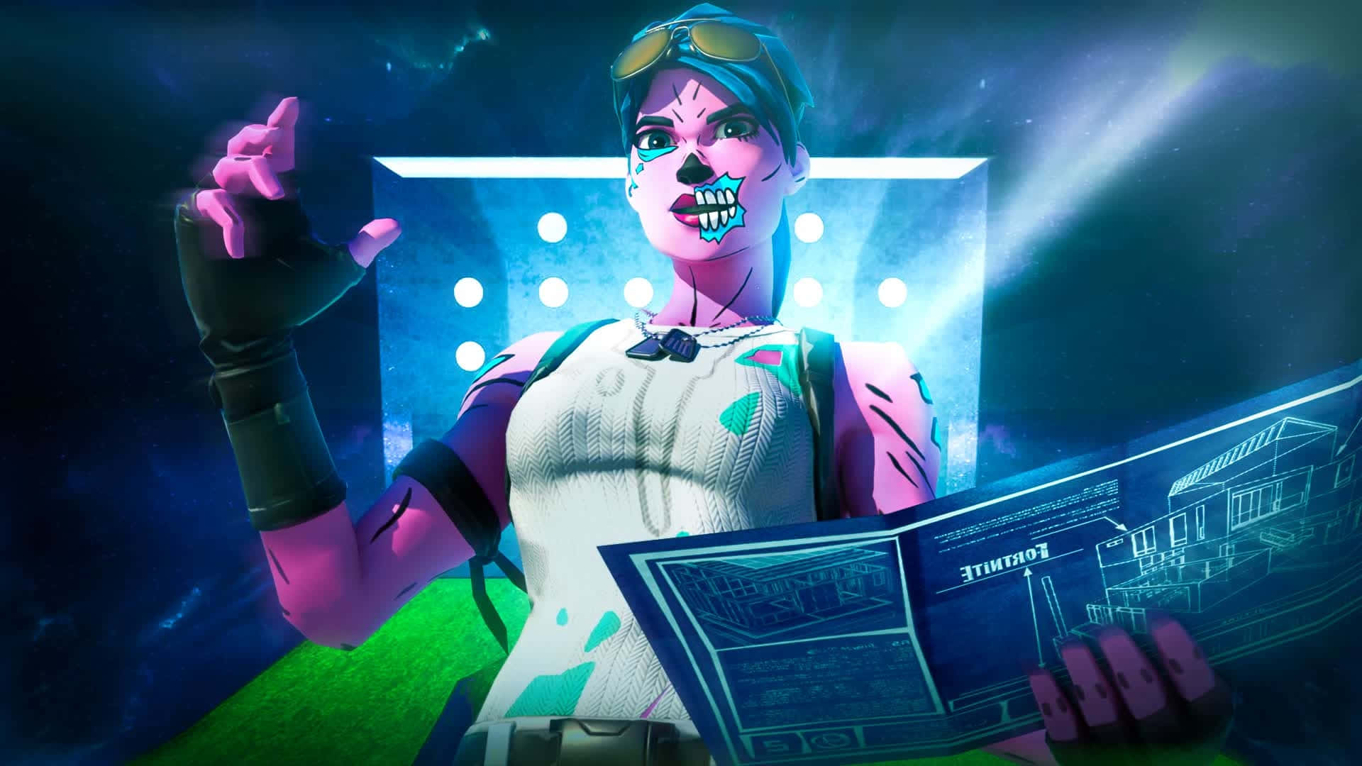 Fortnite Pink Ghoul Trooper, skull makeup, glowing pink skin, Full HD Desktop Wallpaper