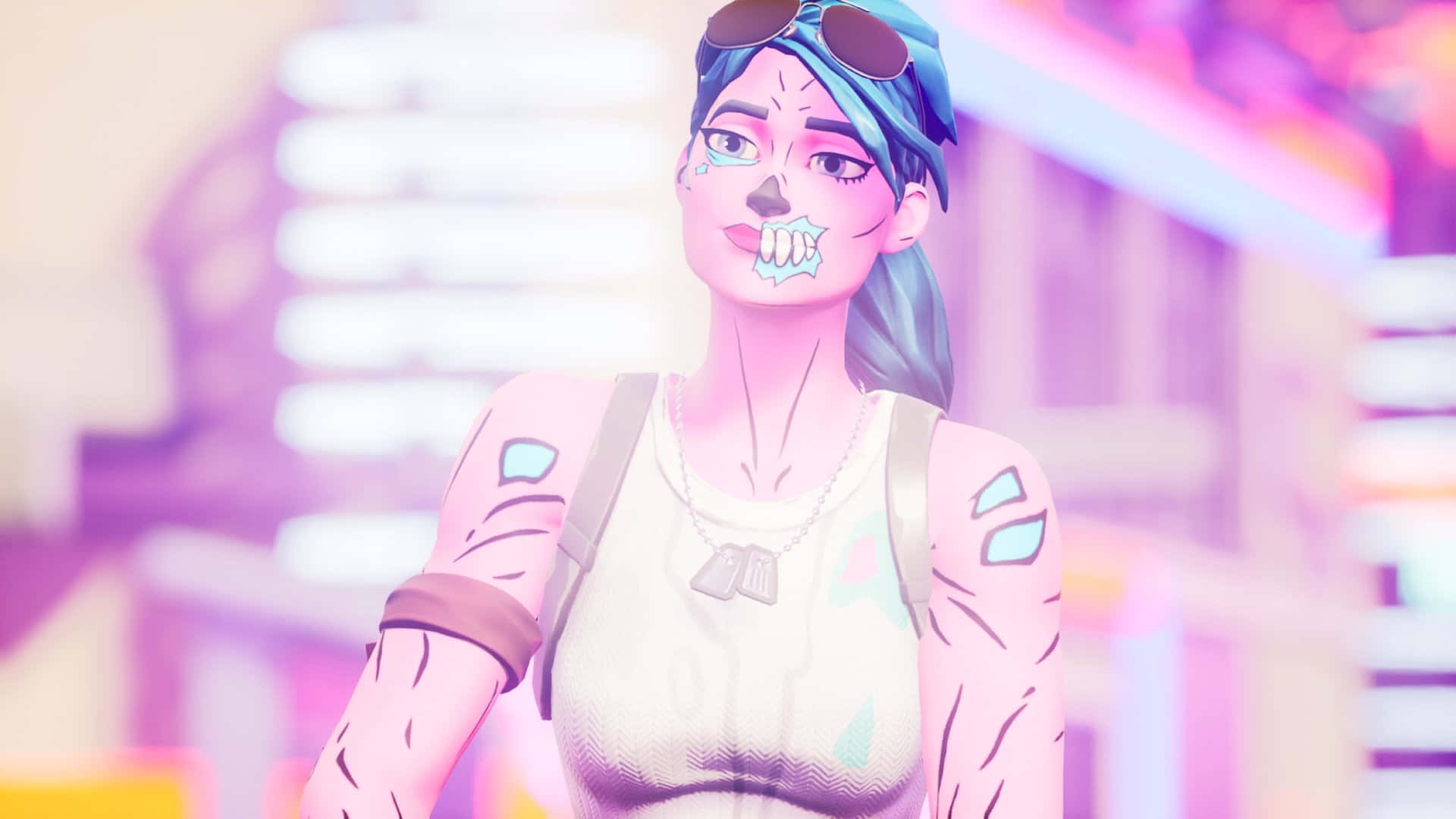 Fortnite Pink Ghoul Trooper, anime girl, blue hair, Full HD Desktop Wallpaper