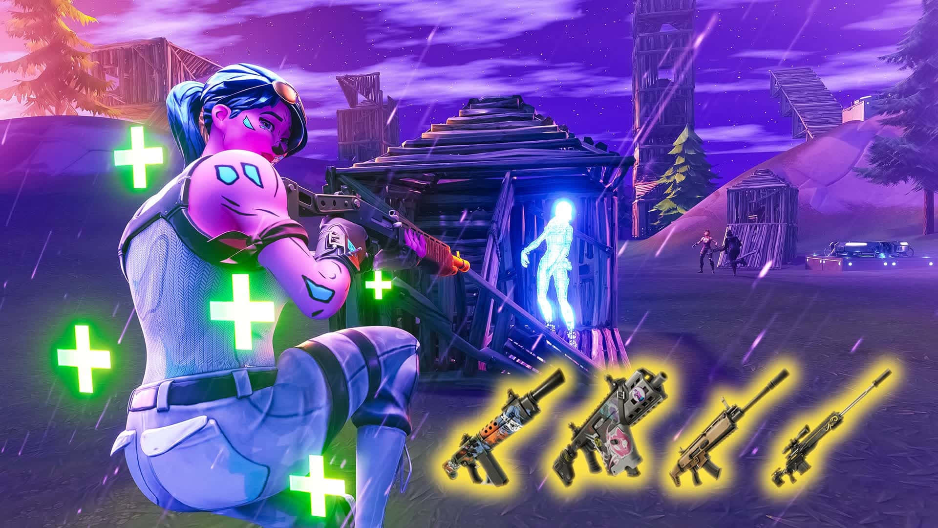 Fortnite Pink Ghoul Trooper, glowing pink armor, wooden shack, Full HD Desktop Wallpaper