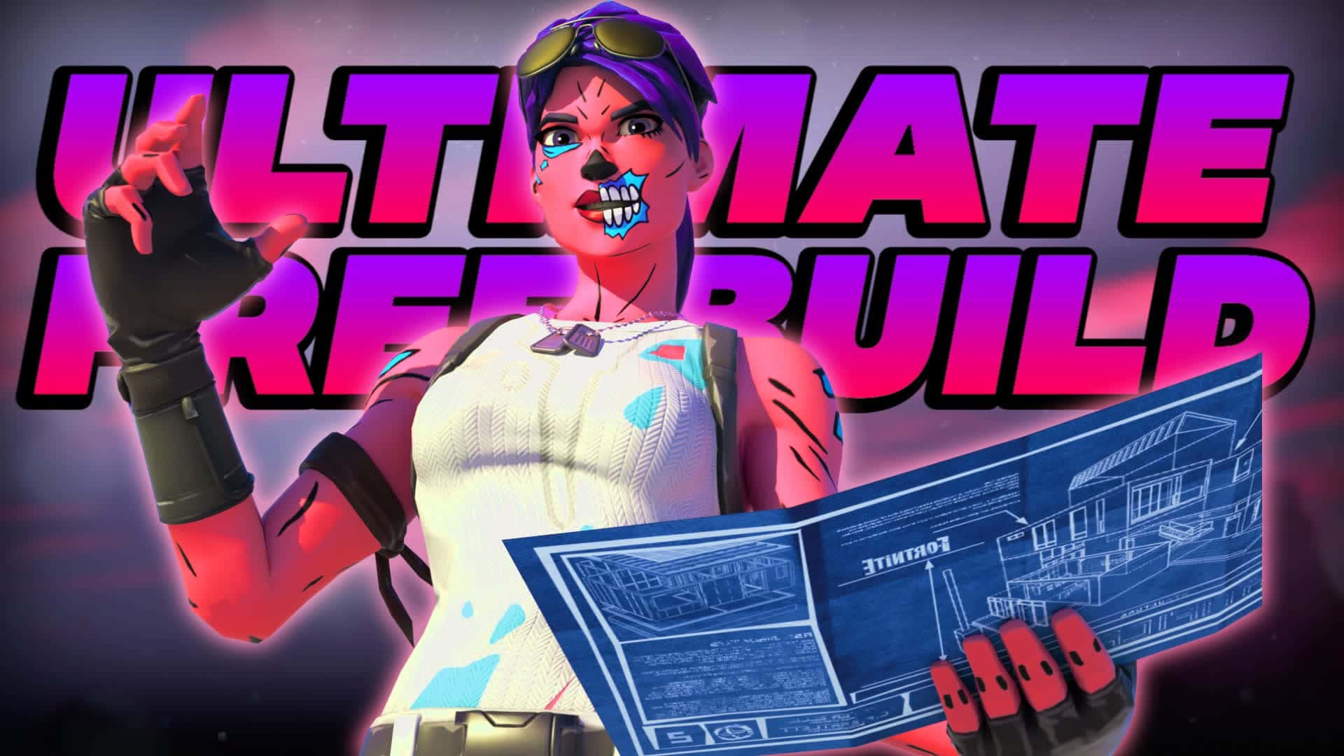 Fortnite Pink Ghoul Trooper, purple hair, blue face paint, Full HD Desktop Wallpaper