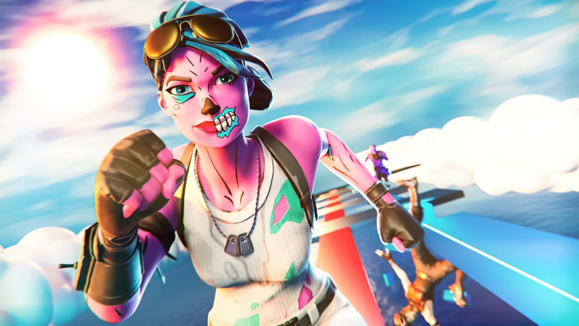 Fortnite Pink Ghoul Trooper, skull makeup, goggles, Full HD Desktop Wallpaper