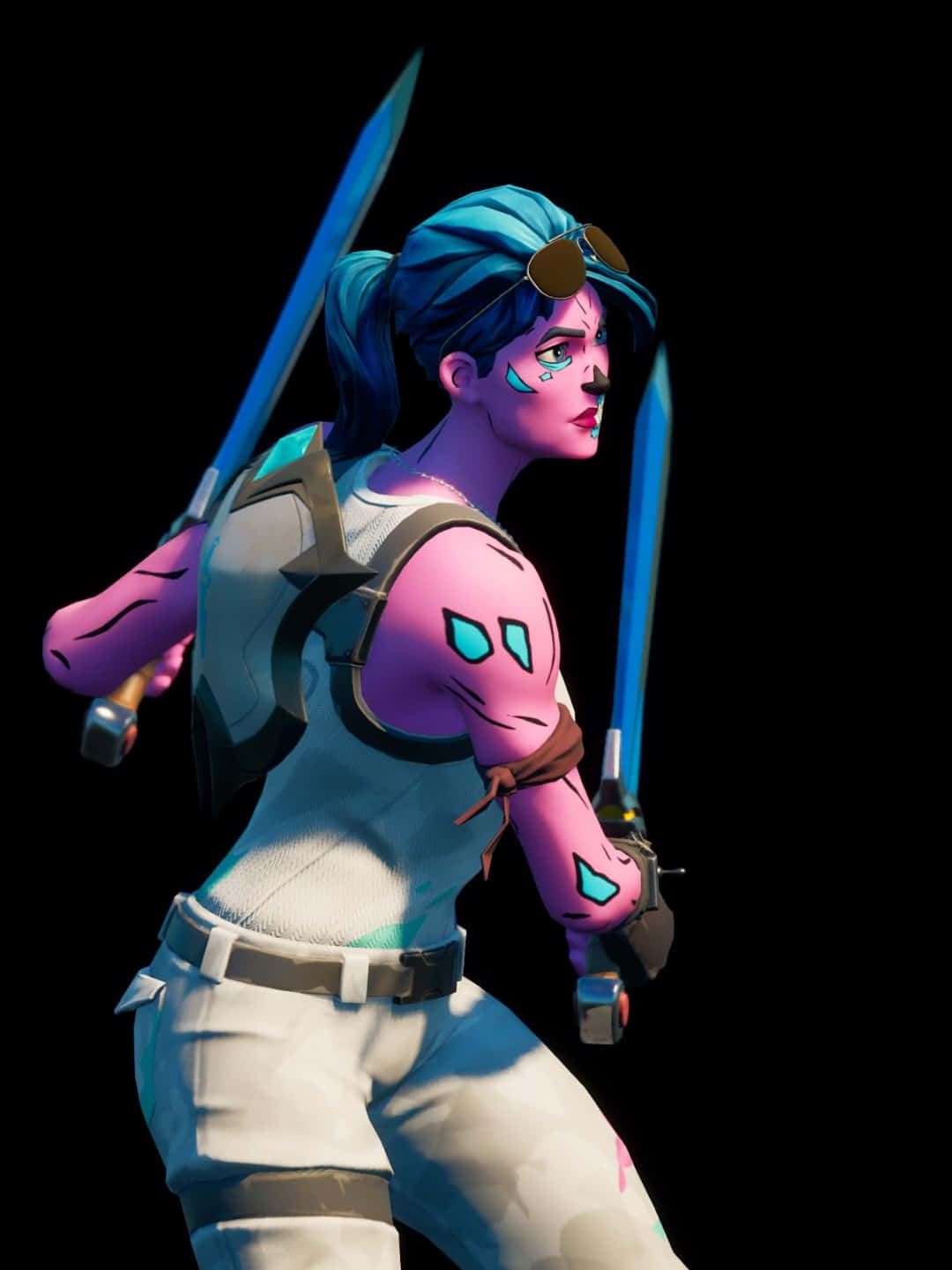 Fortnite Pink Ghoul Trooper, dual katanas, blue hair, HD Phone Wallpaper