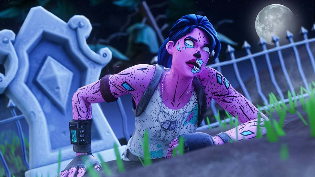 Fortnite Pink Ghoul Trooper, full moon, tombstone, HD Desktop Wallpaper