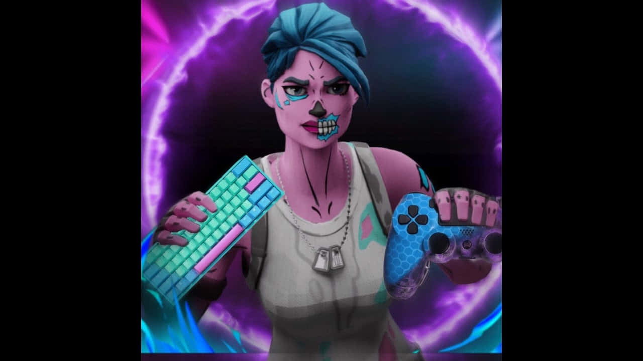 Fortnite Pink Ghoul Trooper, skull makeup, glowing keyboard, HD Desktop Wallpaper