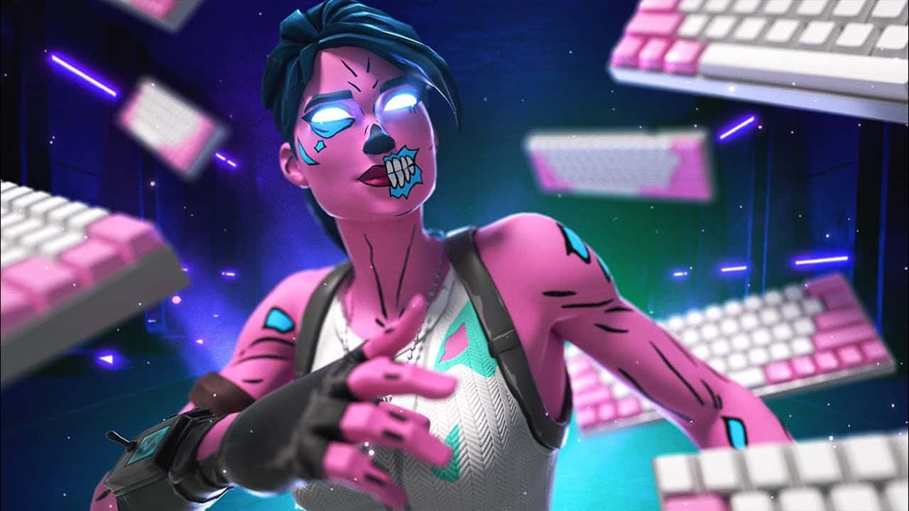 Fortnite Pink Ghoul Trooper, cyberpunk anime character, glowing blue eyes, HD Desktop Wallpaper