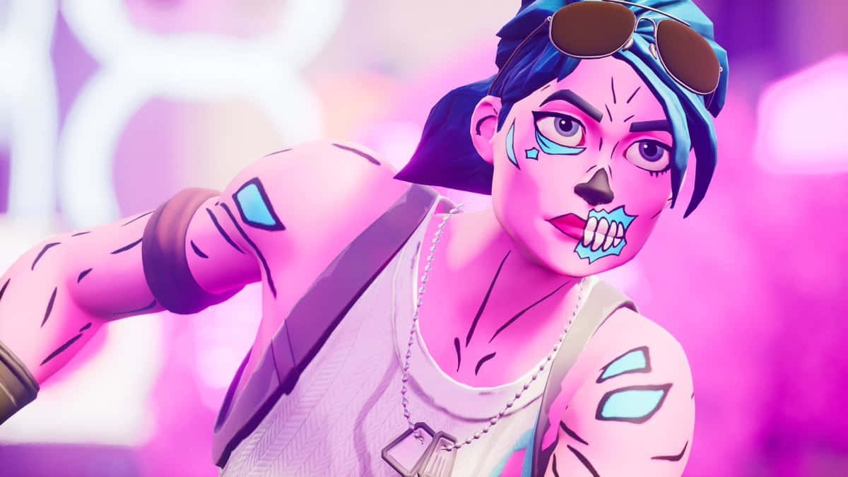 Fortnite Pink Ghoul Trooper, blue hair, skull makeup, SD Desktop Wallpaper