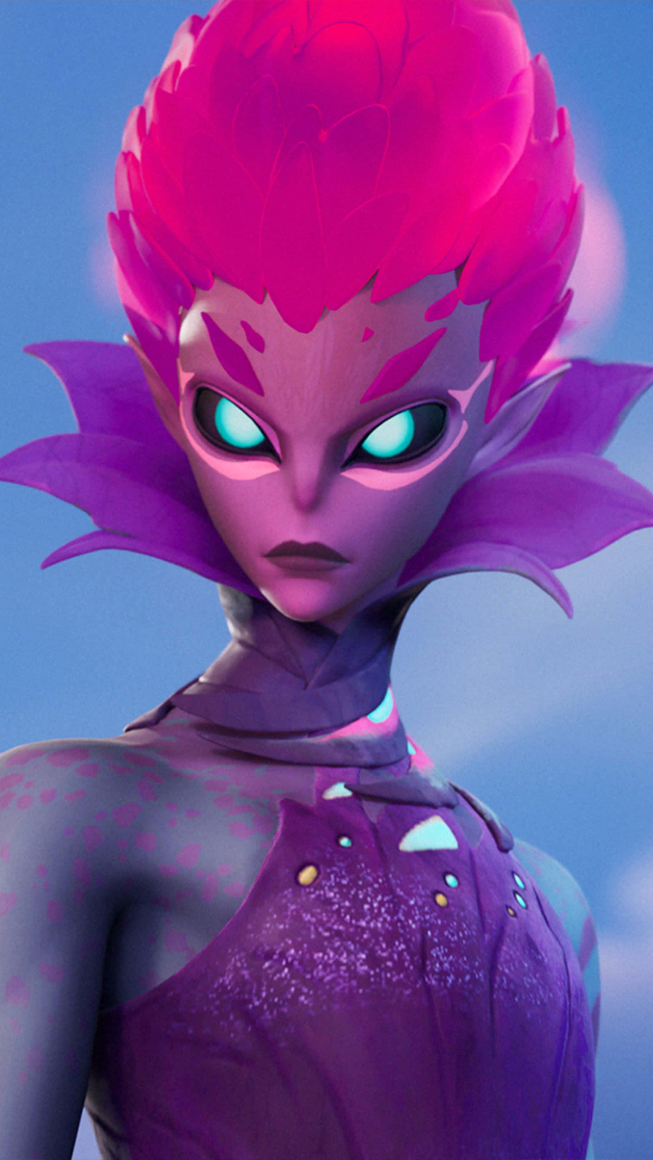 Fortnite, purple, glowing cyan eyes, 4K Phone Wallpaper
