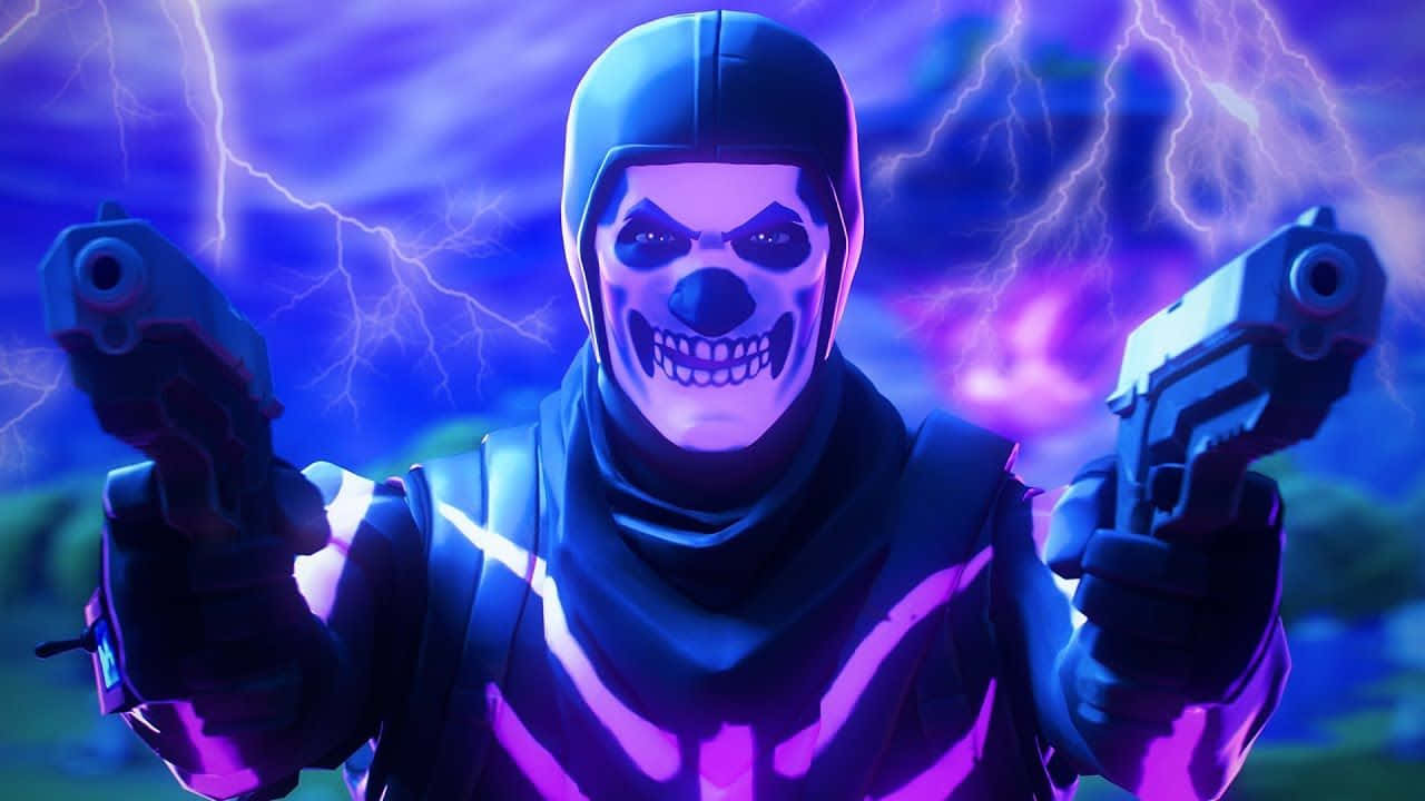 Fortnite, skull mask, two pistols, HD Desktop Wallpaper