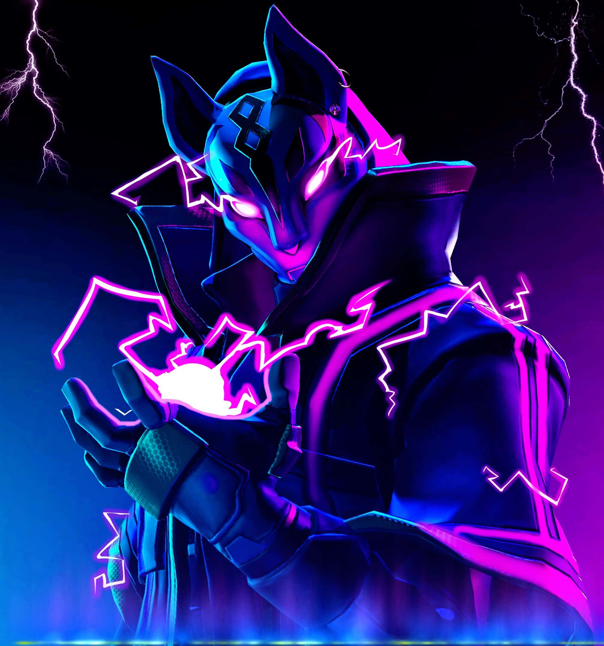 Fortnite Purple, cyberpunk fox character, glowing purple eyes, Full HD Phone Wallpaper