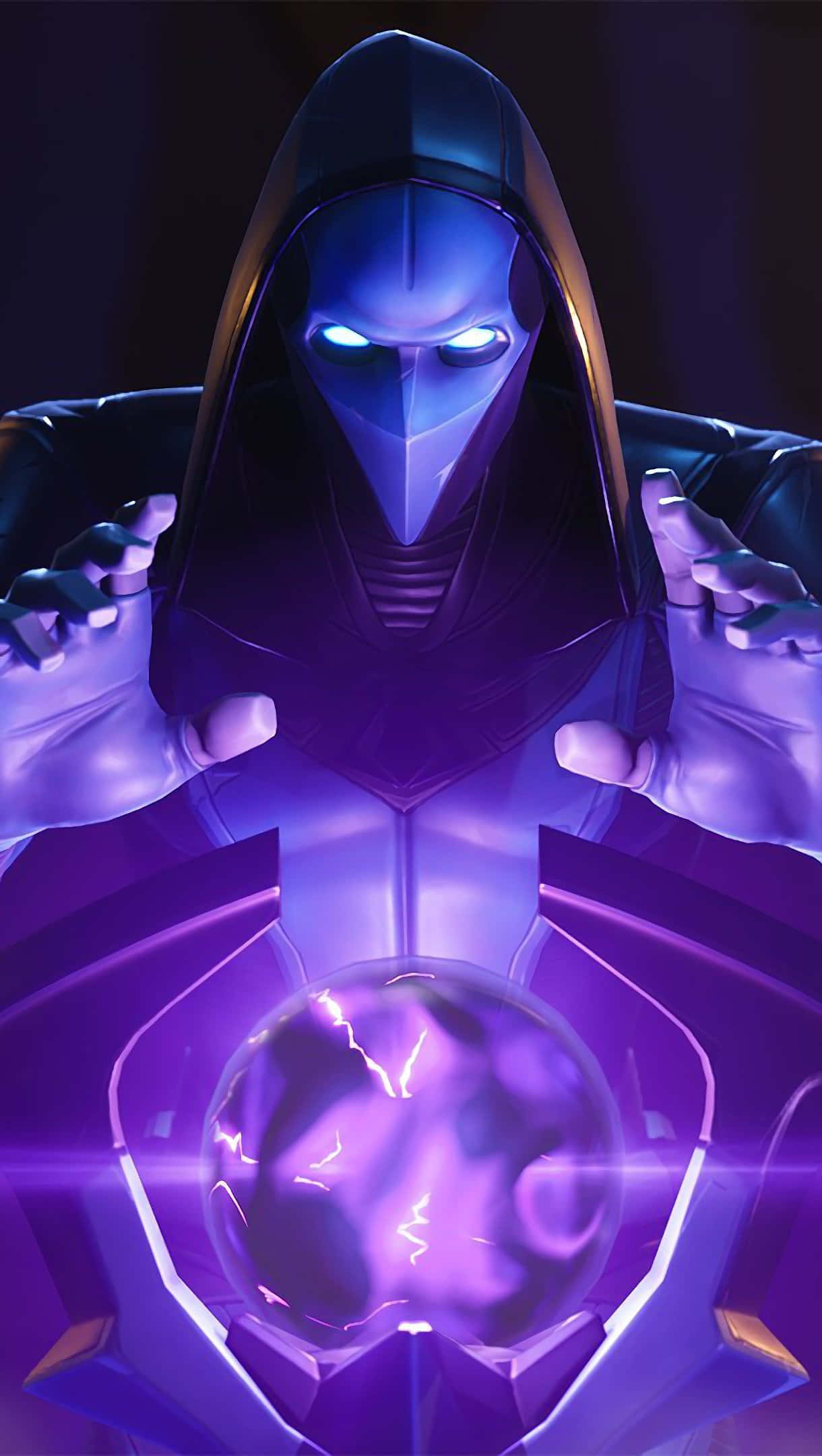 Fortnite Purple, glowing blue eyes, purple lightning, Full HD Phone Wallpaper