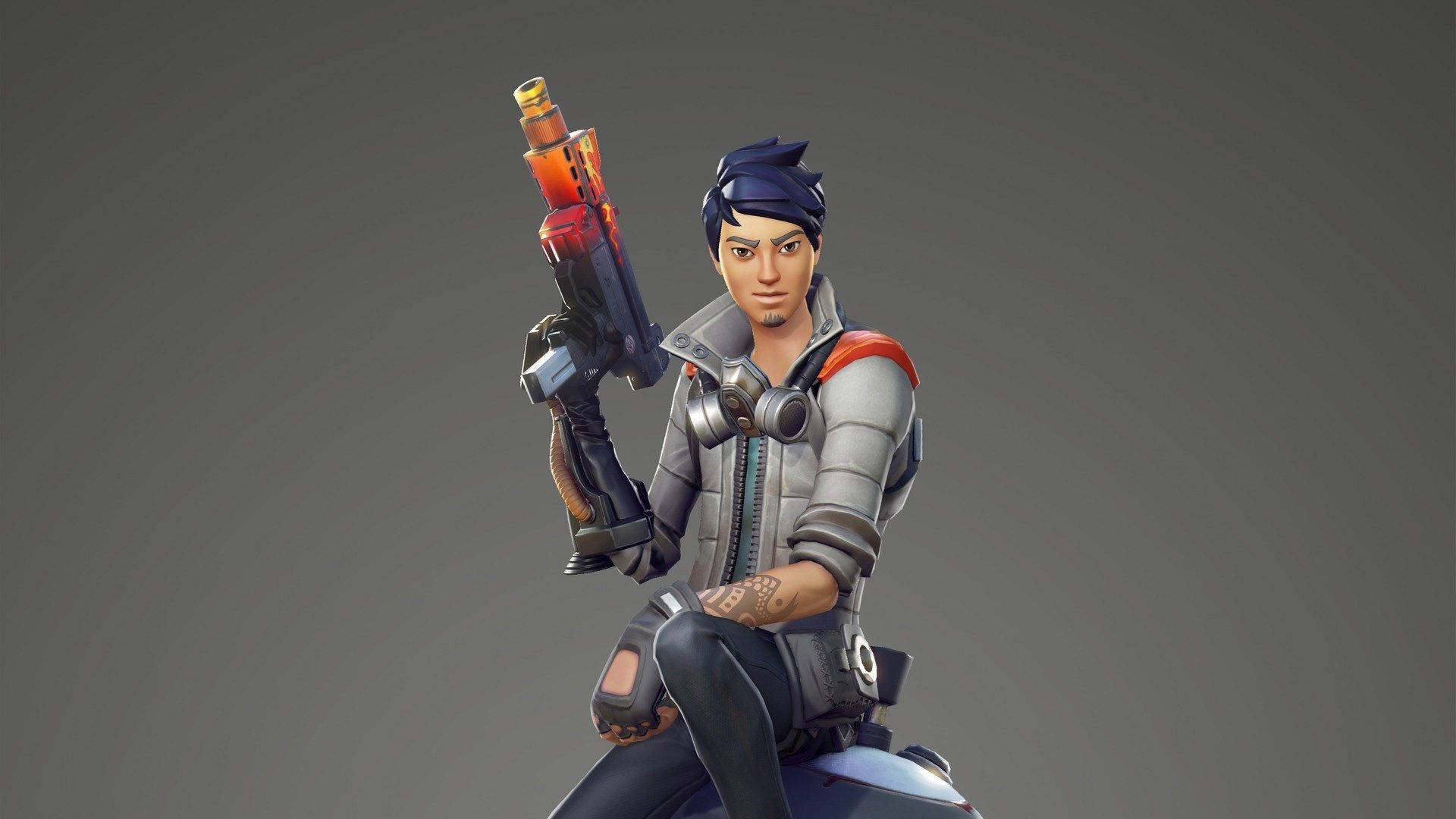 Fortnite, blue hair, tactical gear, Full HD Desktop Wallpaper