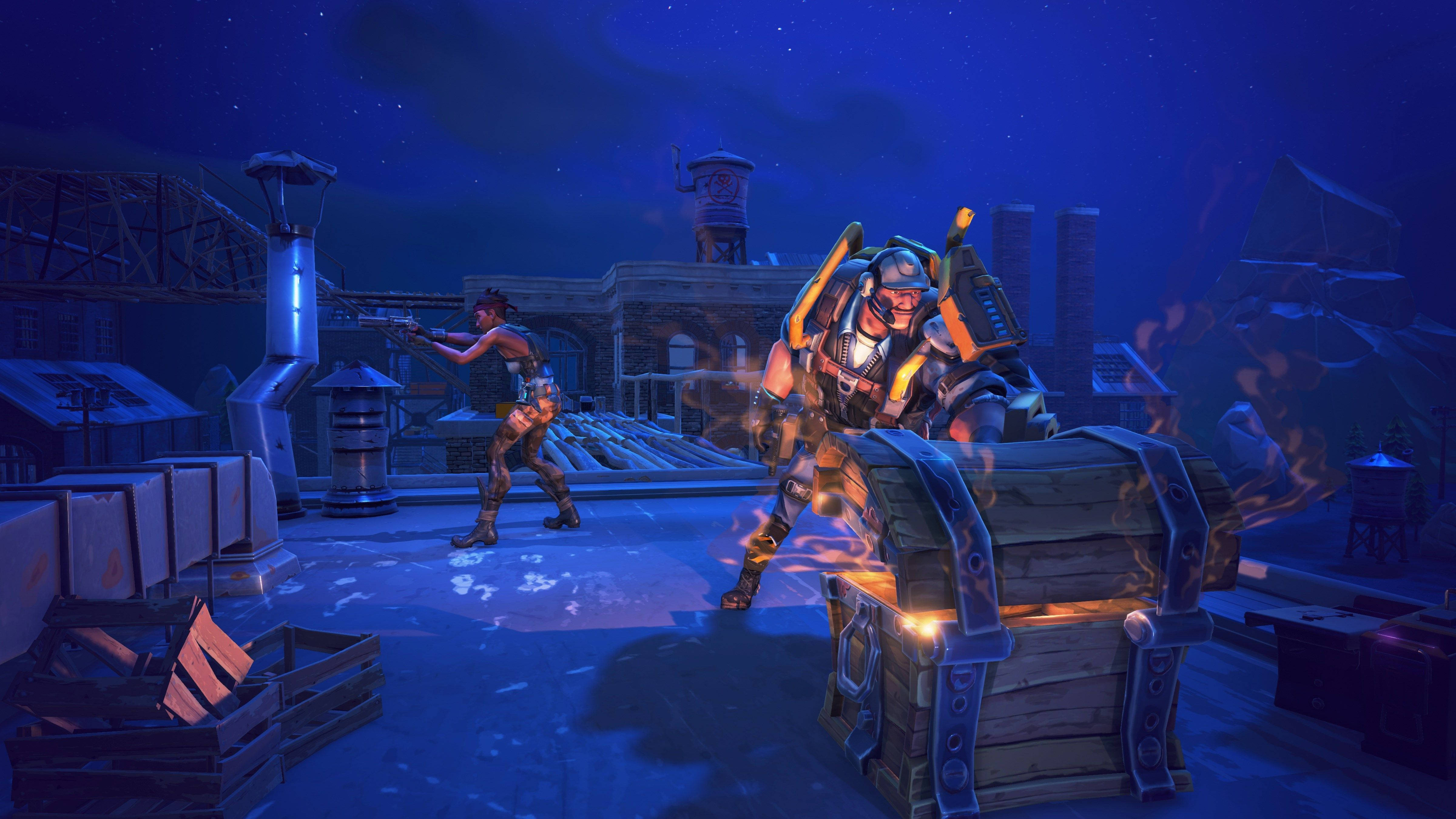 Fortnite Skin Suit, rooftop, starry night sky, 4K Desktop Wallpaper