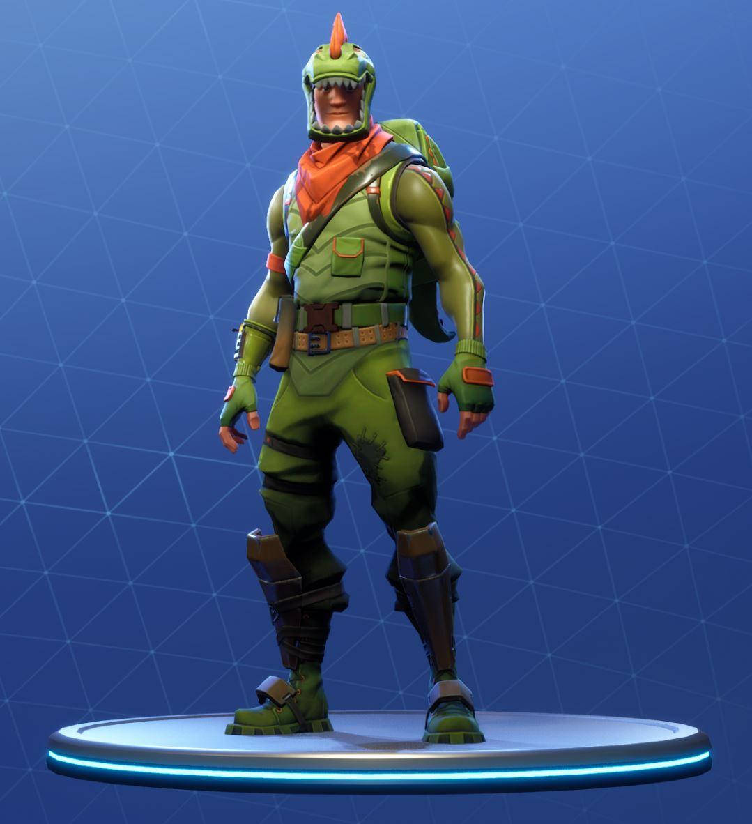 Fortnite, green dinosaur-themed Fortnite character, glowing blue platform, SD Phone Wallpaper