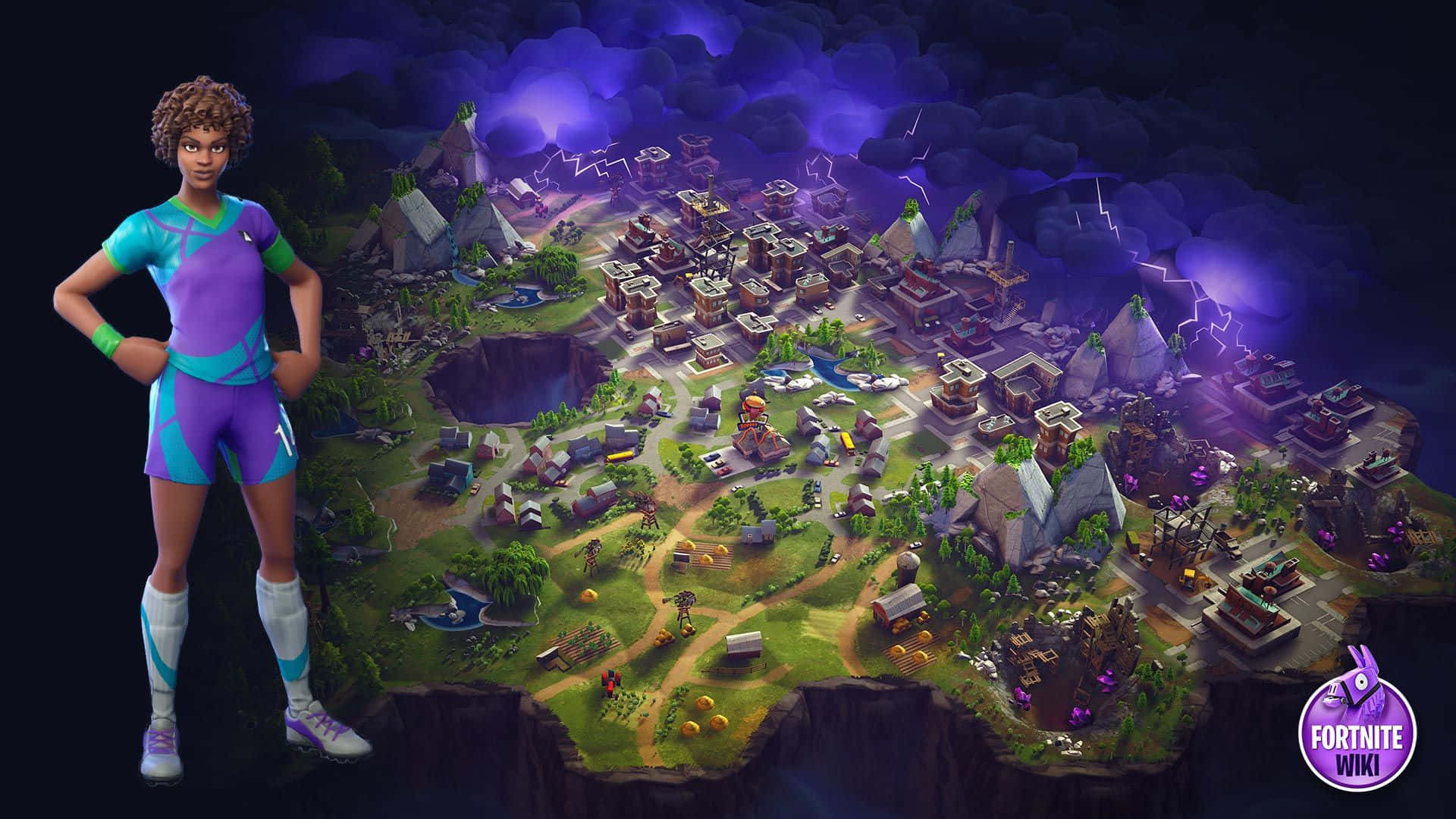 Fortnite, Soccer Skin, stormy island map, Full HD Desktop Wallpaper