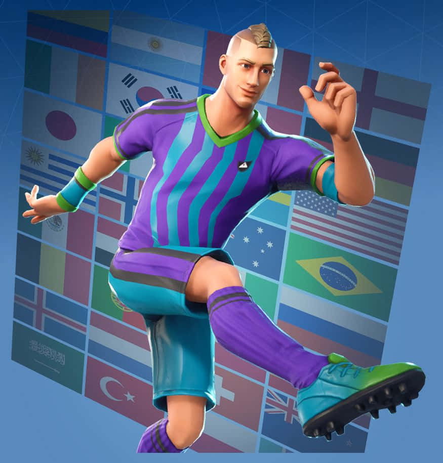 Fortnite Soccer Skin, purple and teal striped kit, digital-art soccer player, SD Phone Wallpaper