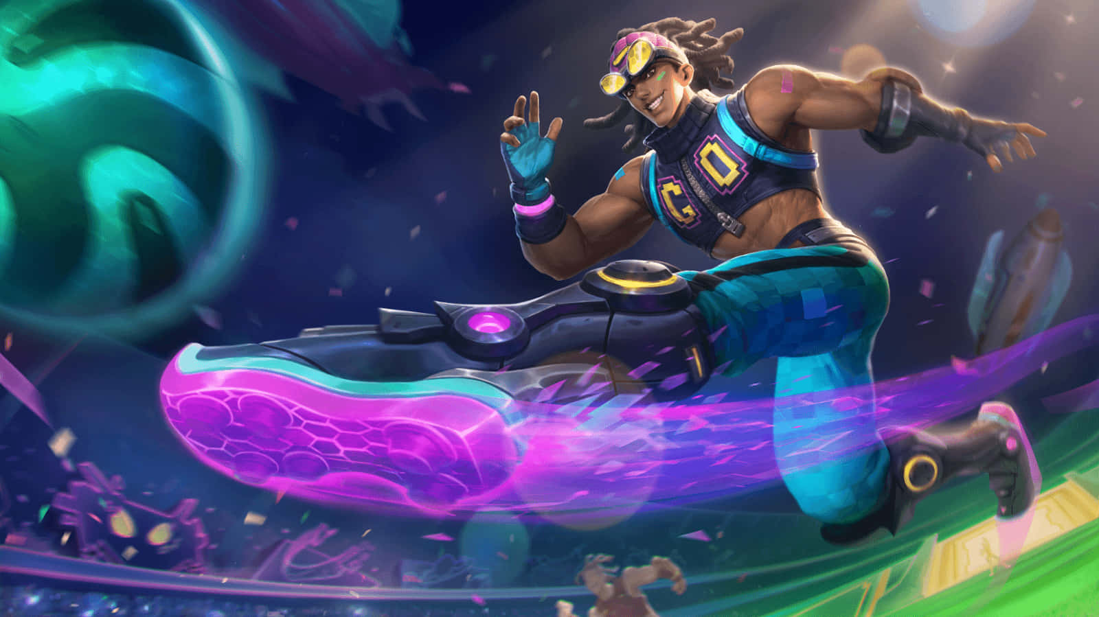 Fortnite Soccer Skin, anime character, glowing purple futuristic sneaker, HD Desktop Wallpaper