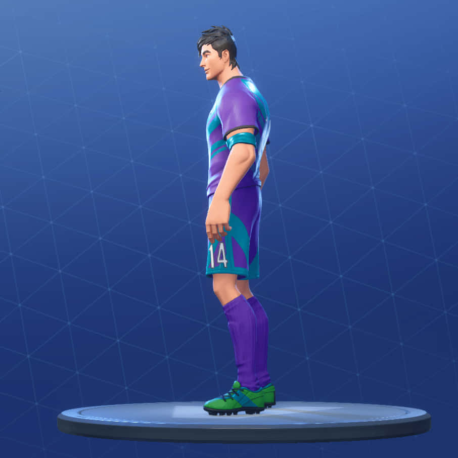 Fortnite Soccer Skin, purple and teal uniform, circular platform, SD Desktop Wallpaper