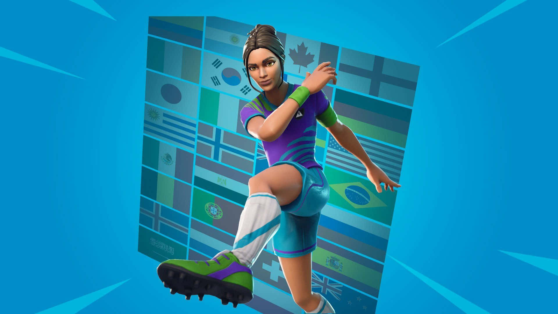 Sweaty Soccer Skin, female soccer player, vibrant purple and teal gear, Full HD Desktop Wallpaper