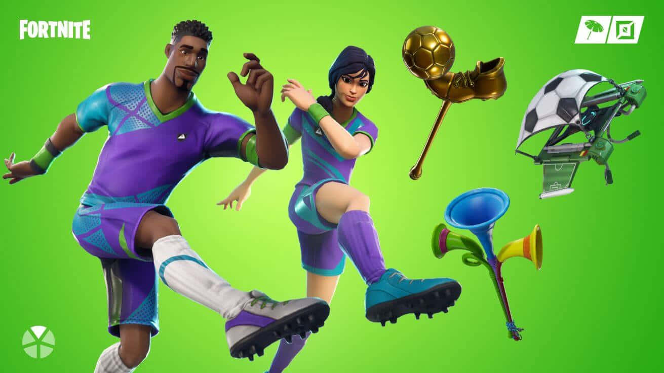 Fortnite, soccer game, purple and teal kits, HD Desktop Wallpaper