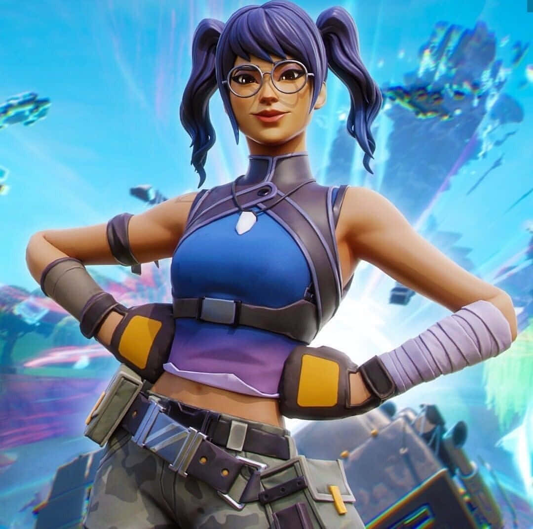 Fortnite, purple pigtails, glasses, SD Desktop Wallpaper