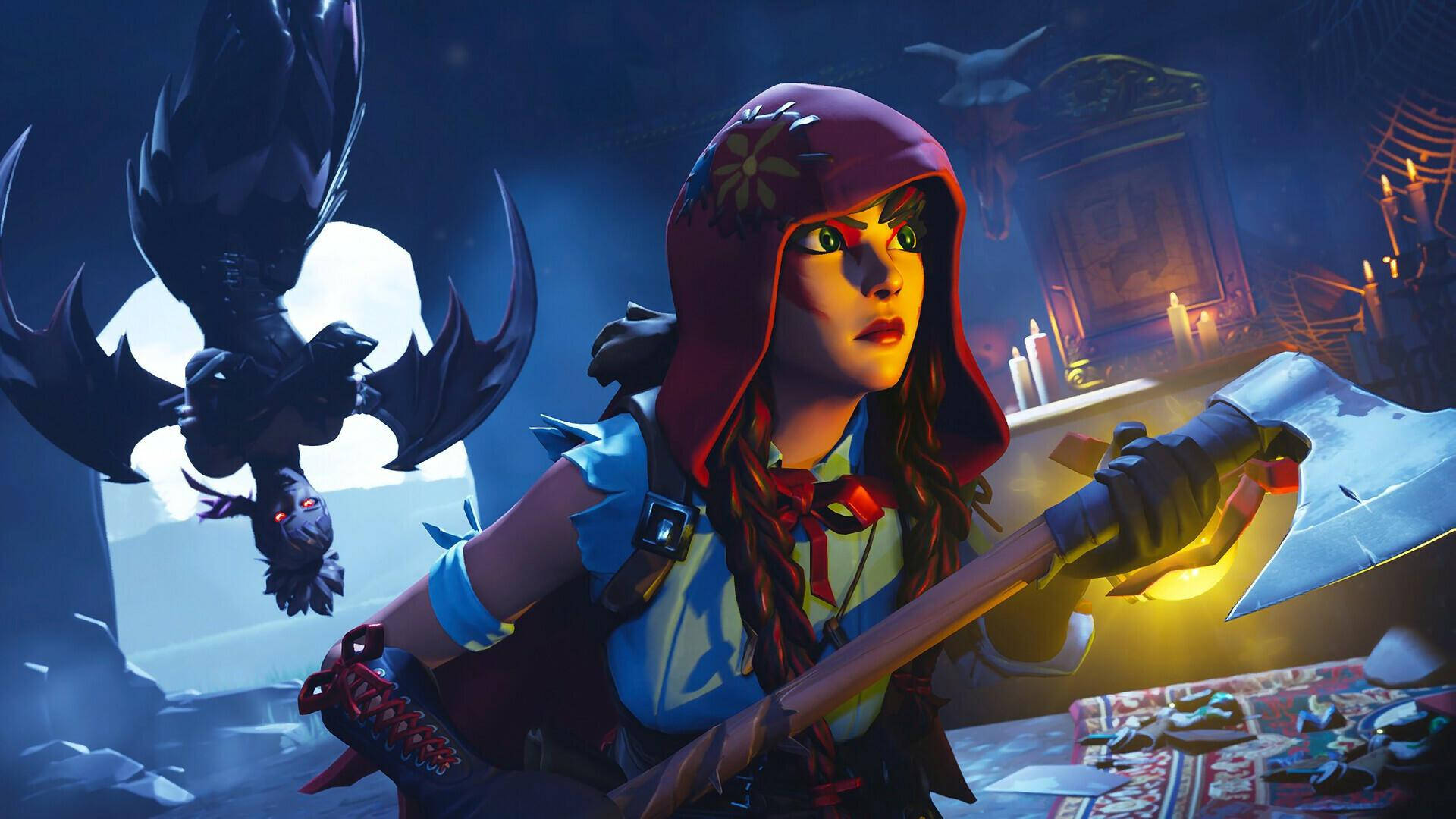 Fortnite Thumbnail, hooded warrior, glowing axe, Full HD Desktop Wallpaper