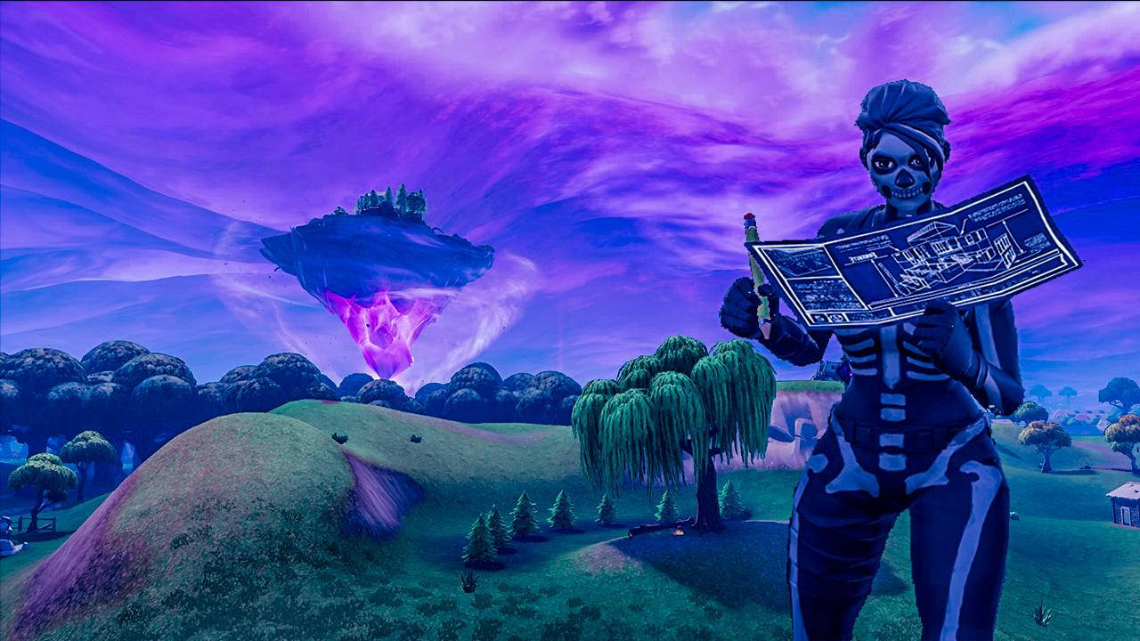 Fortnite, skeletal Fortnite character, blue armor, HD Desktop Wallpaper
